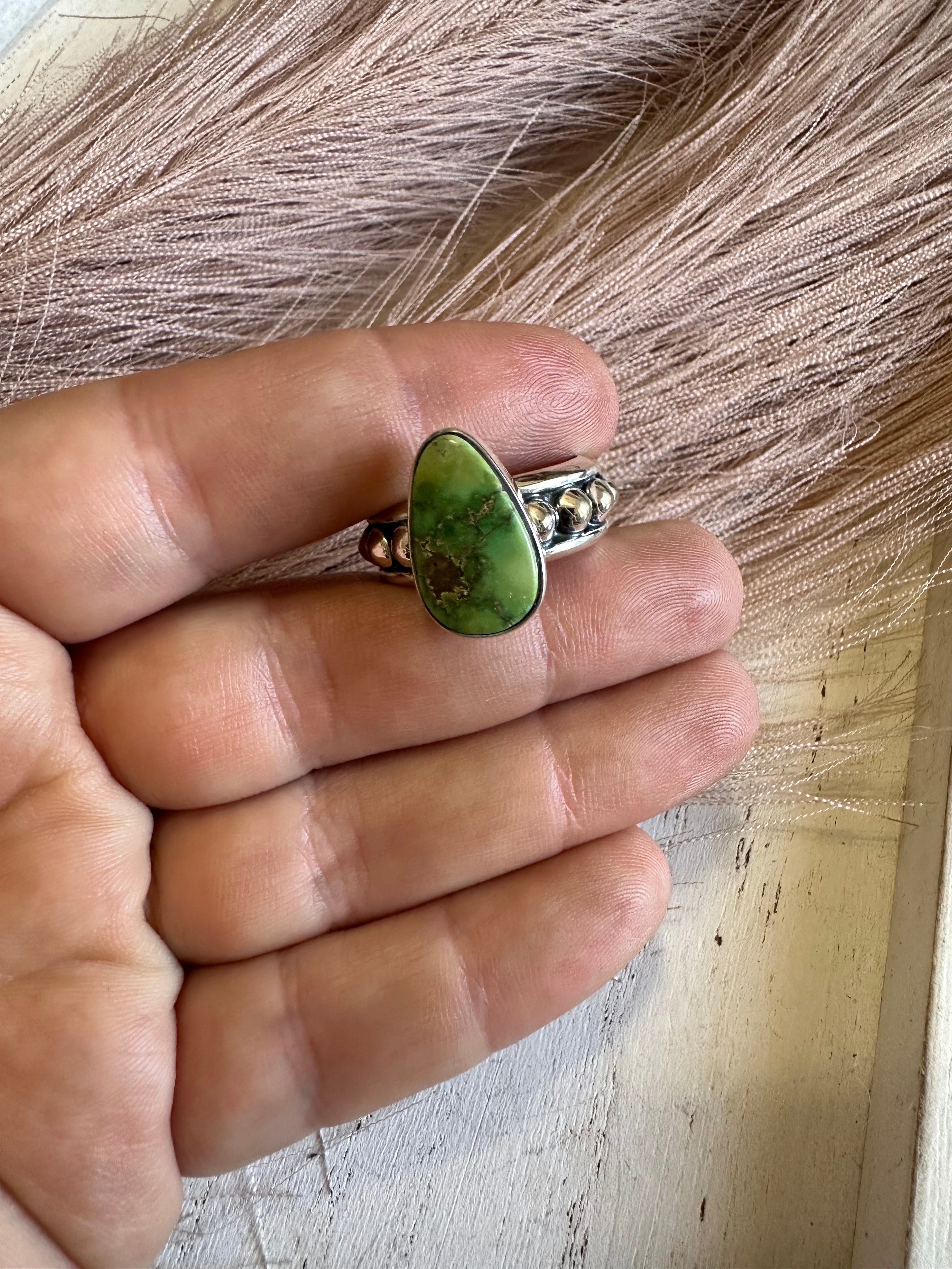 Handmade Single Stone Turquoise & Sterling Silver Ring Size 9