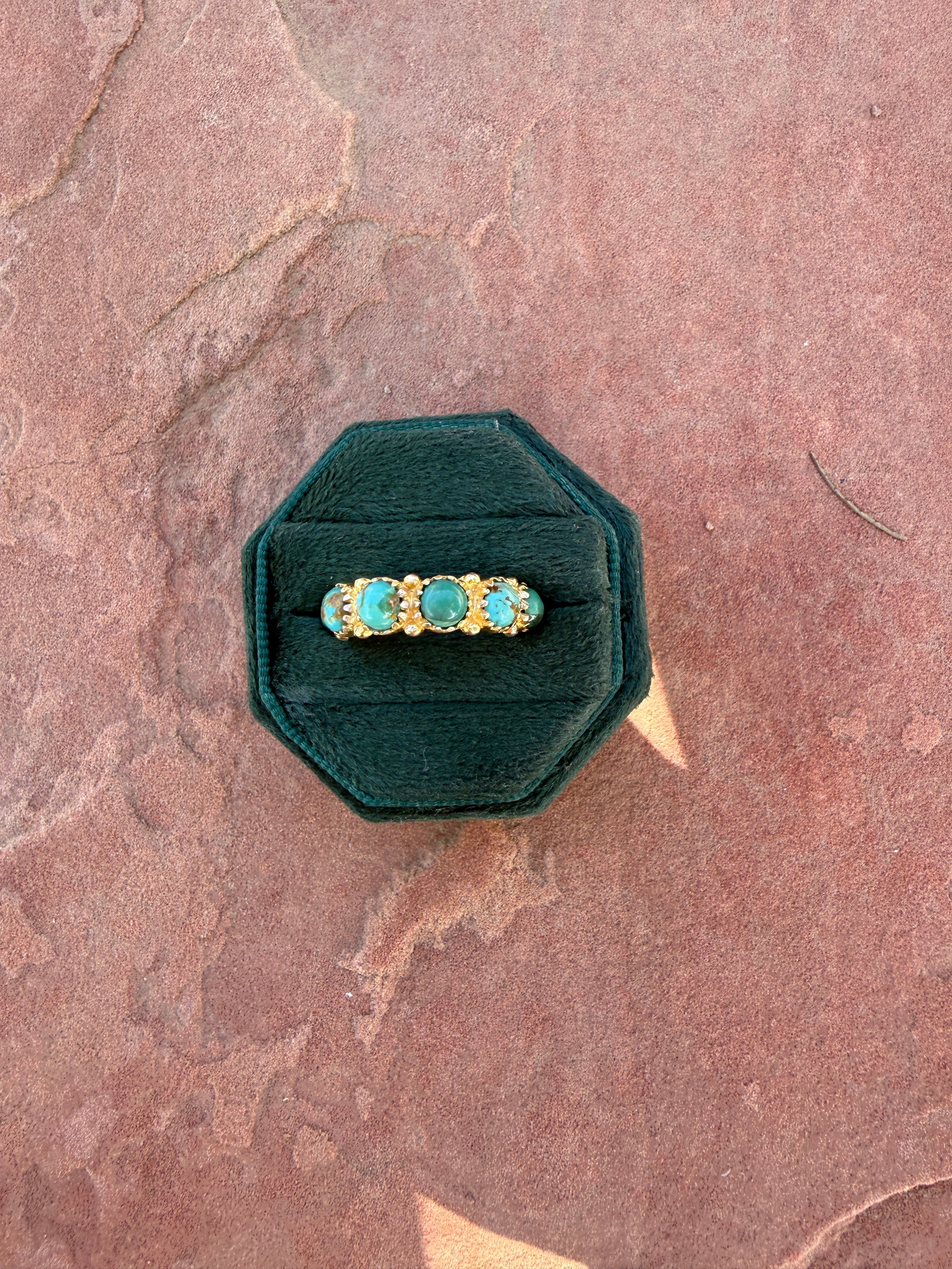 “The Golden Collection” Handmade Natural Kingman Turquoise Eternity Band Ring gold plated sterling silver