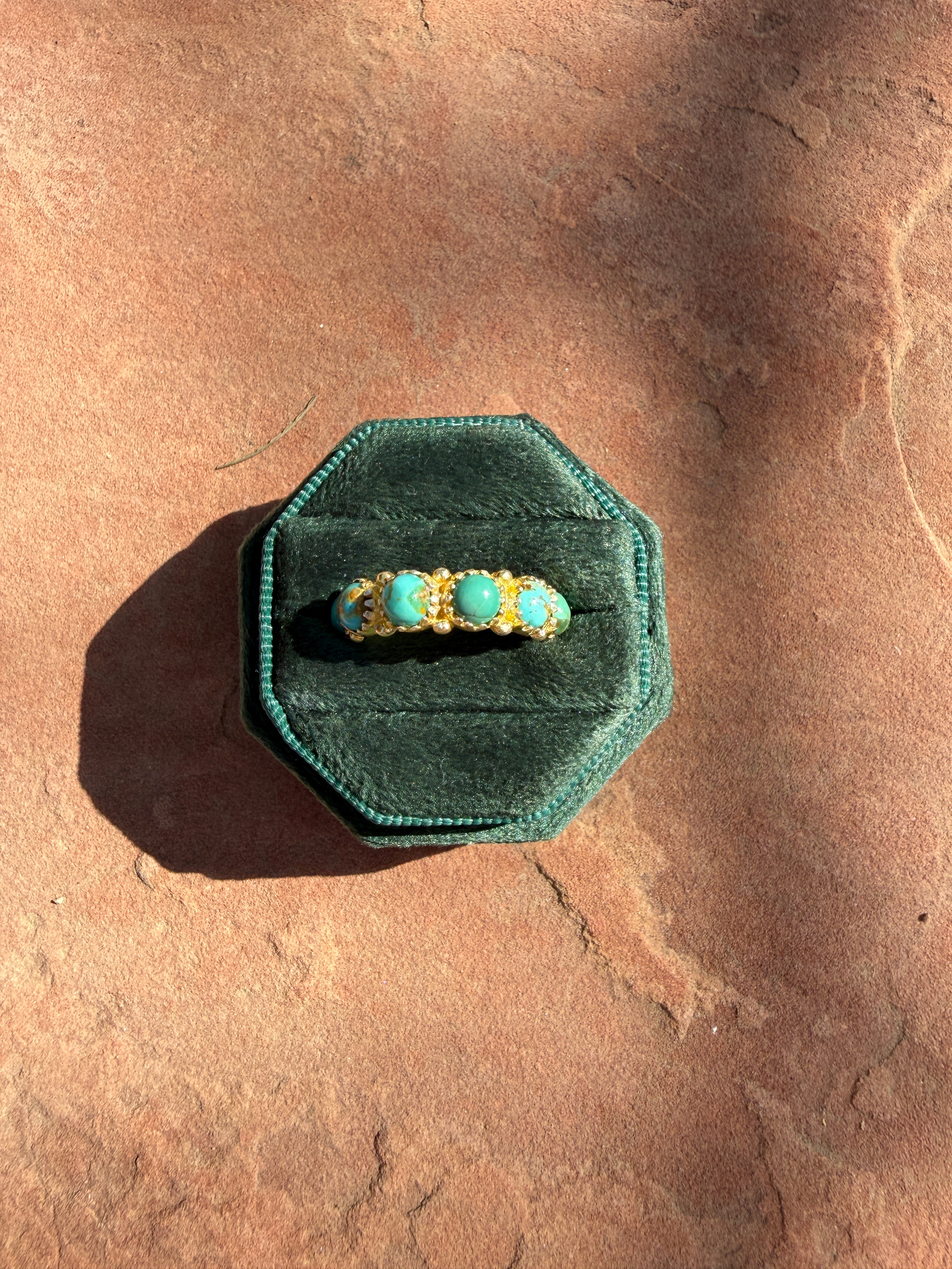 “The Golden Collection” Handmade Natural Kingman Turquoise Eternity Band Ring gold plated sterling silver