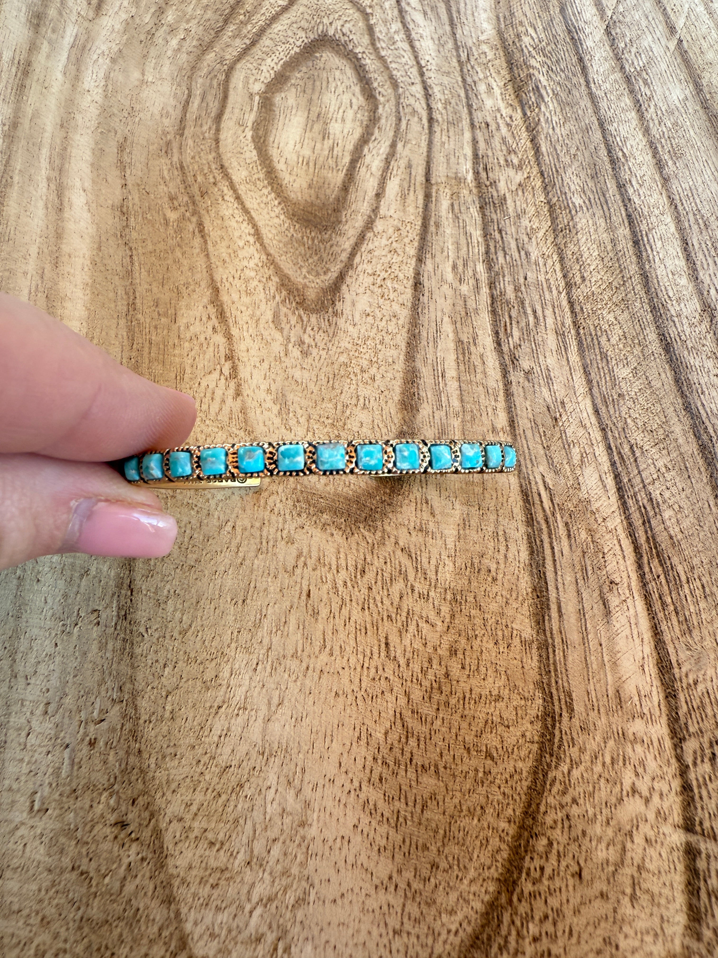 “The Golden Collection” Stacker Cuff Handmade Natural Turquoise Gold Plated Adjustable Bracelet Cuff