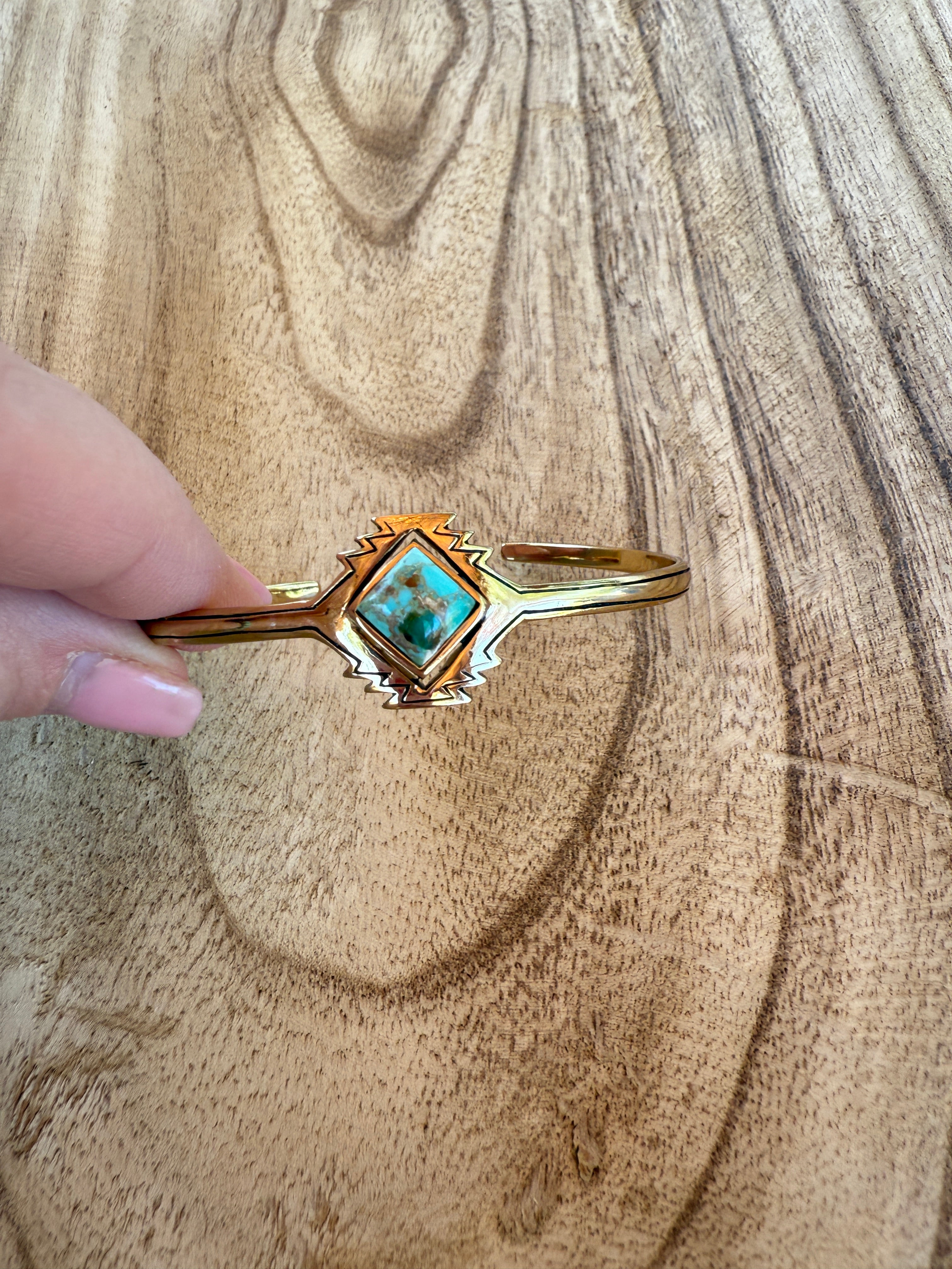 “The Golden Collection”  Aztec Cuff Handmade Natural Turquoise Gold Plated Adjustable Bracelet Cuff