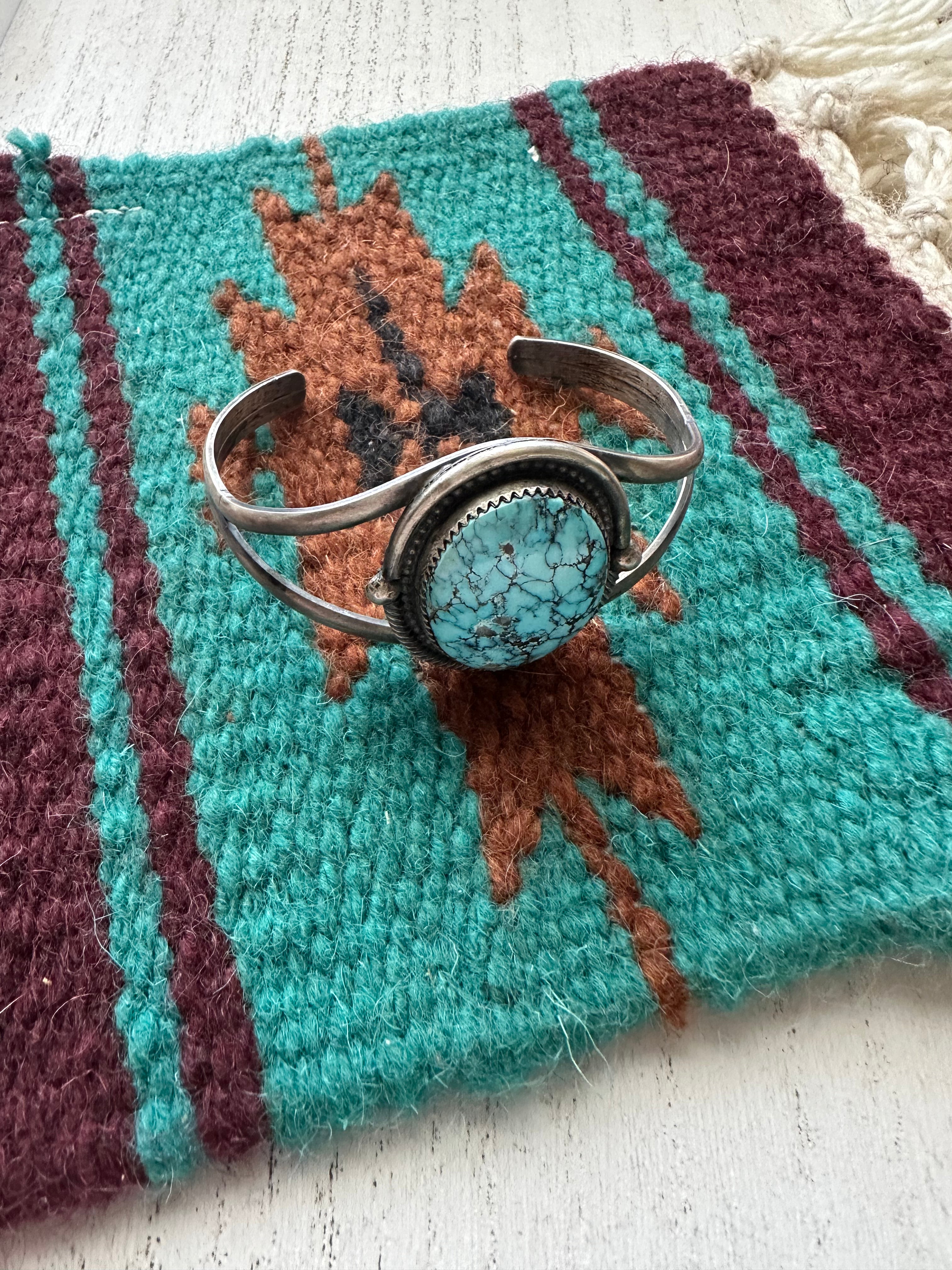 Navajo Old Pawn Turquoise & Sterling Silver Cuff Bracelet