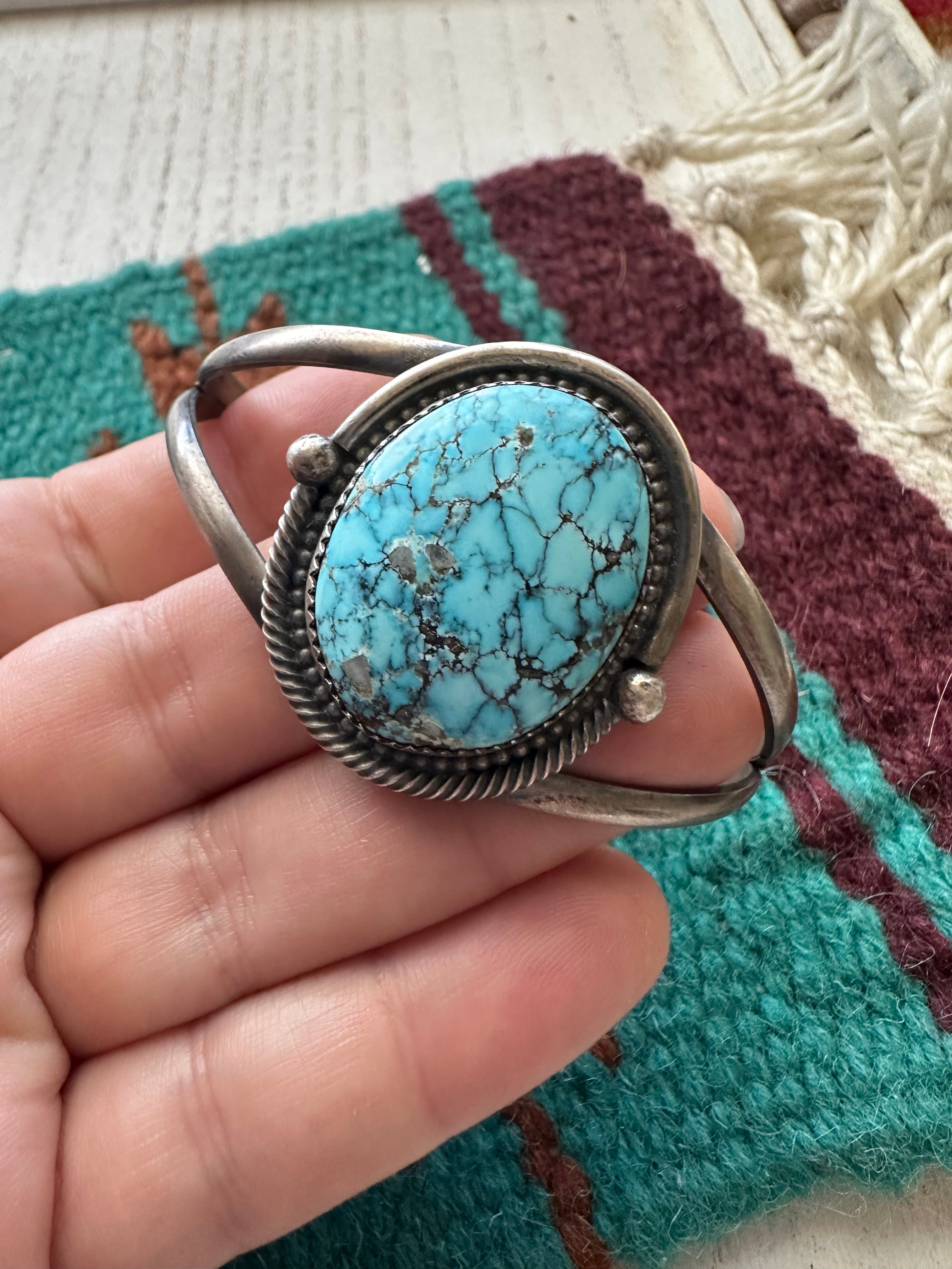 Navajo Old Pawn Turquoise & Sterling Silver Cuff Bracelet