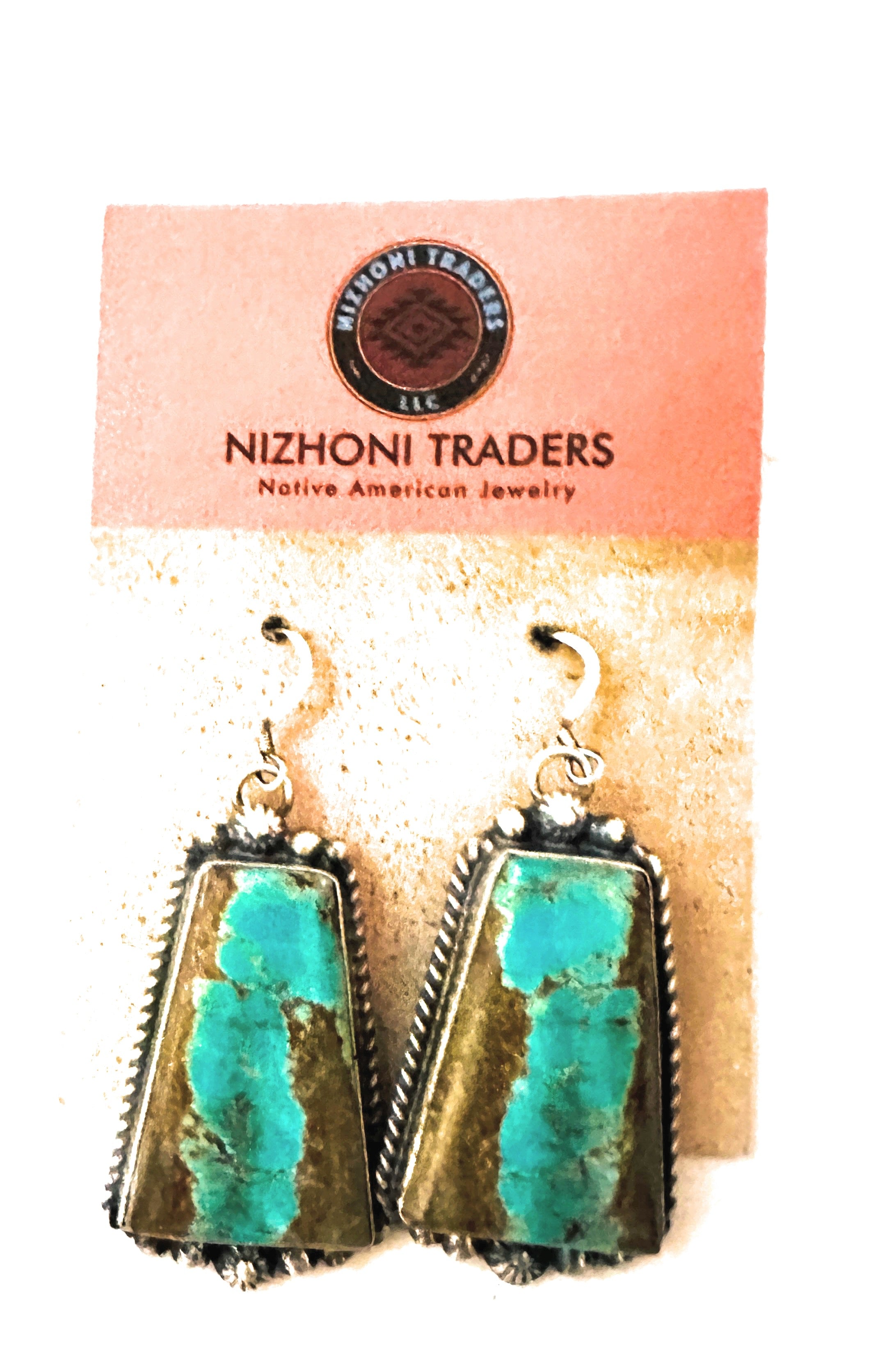 Navajo Number 8 Turquoise And Sterling Silver Dangle Earrings