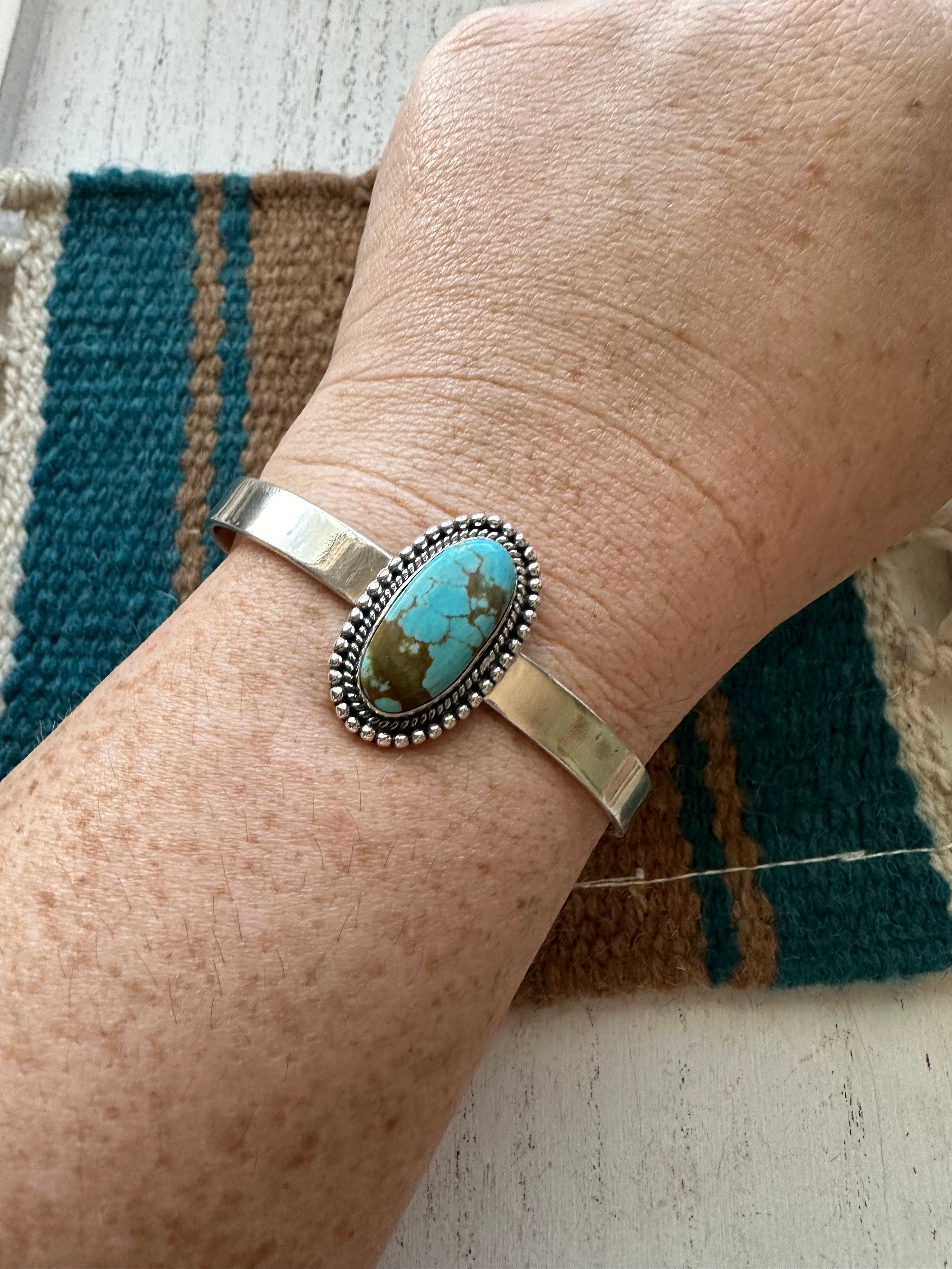 Handmade Sterling Silver & Single Stone Turquoise Cuff Bracelet