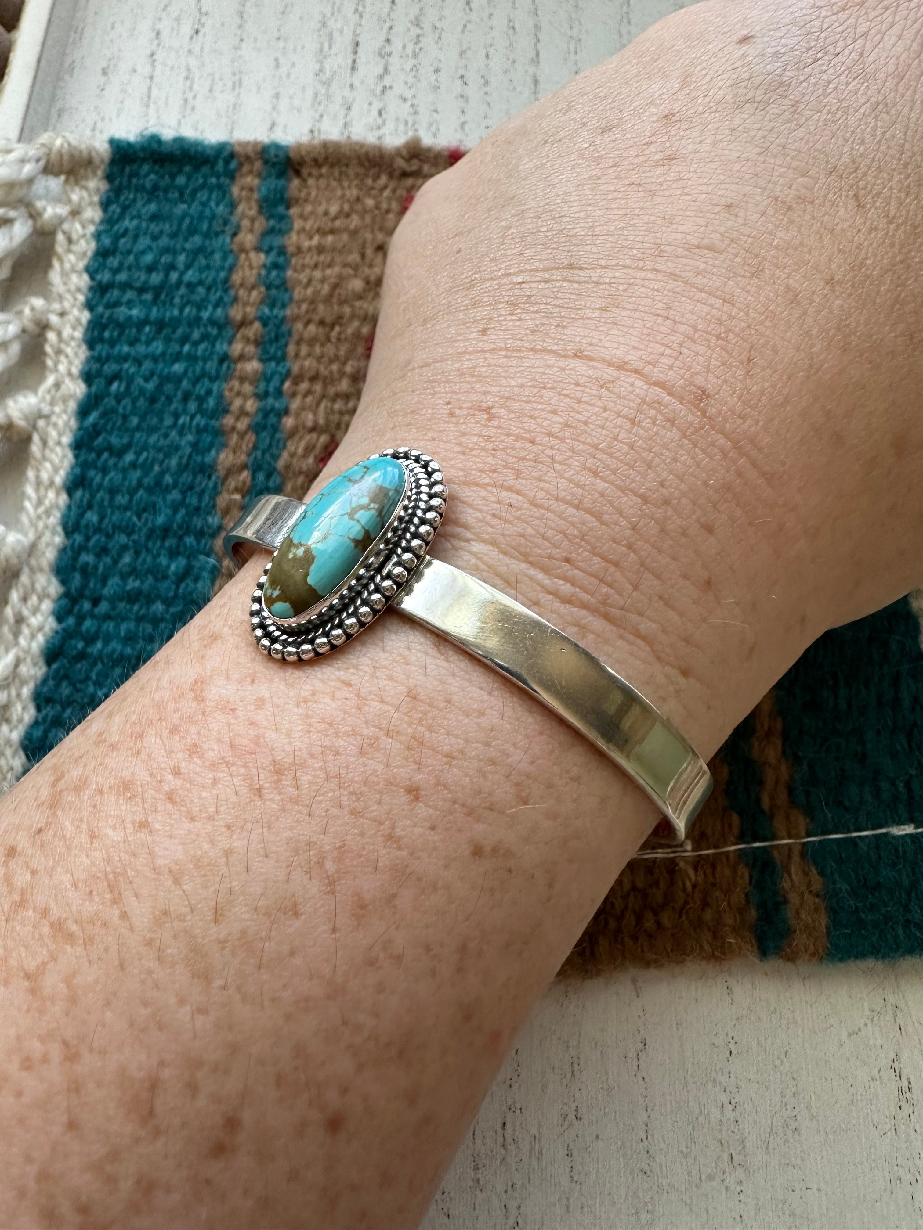 Handmade Sterling Silver & Single Stone Turquoise Cuff Bracelet