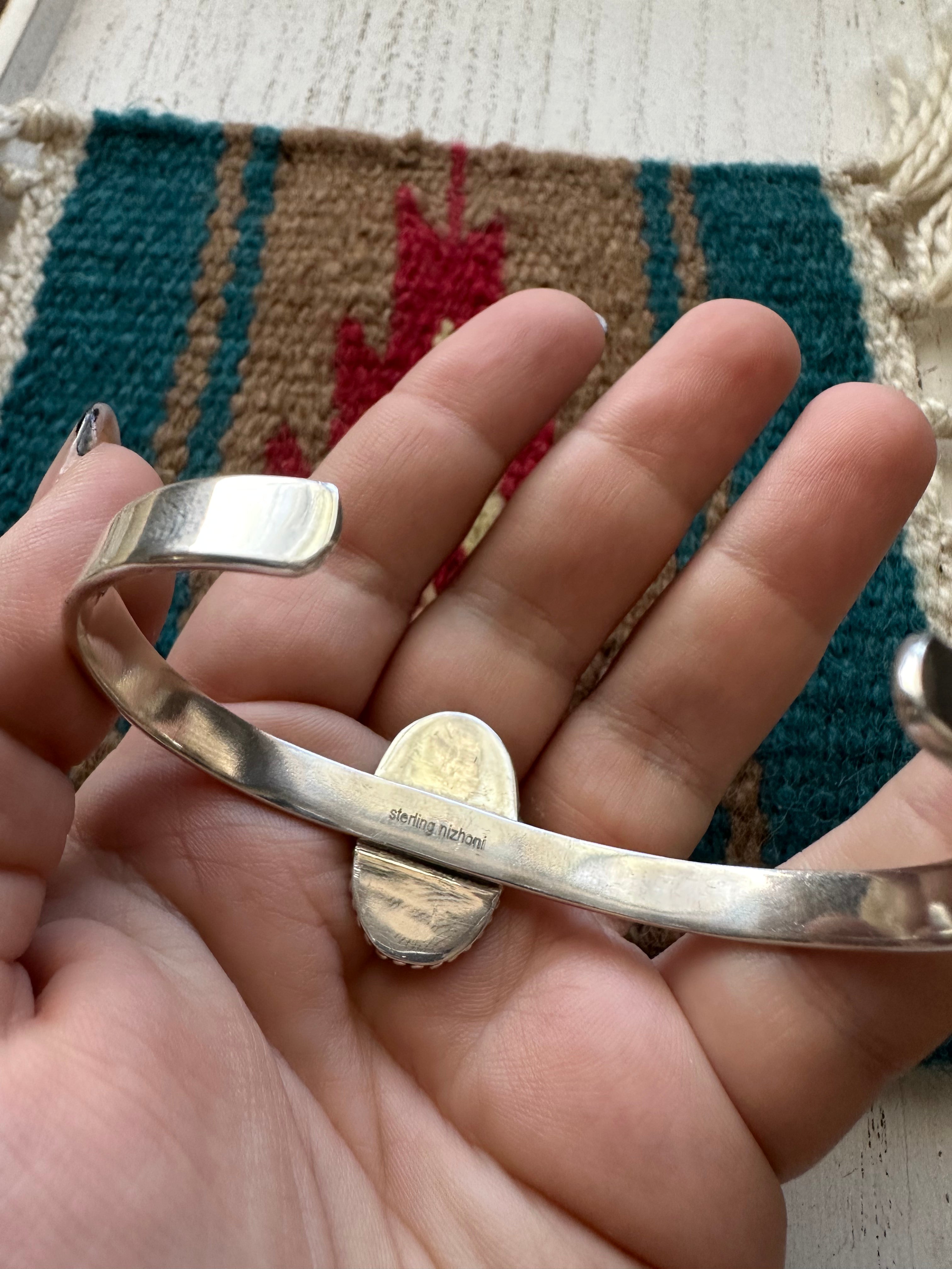 Handmade Sterling Silver & Single Stone Turquoise Cuff Bracelet