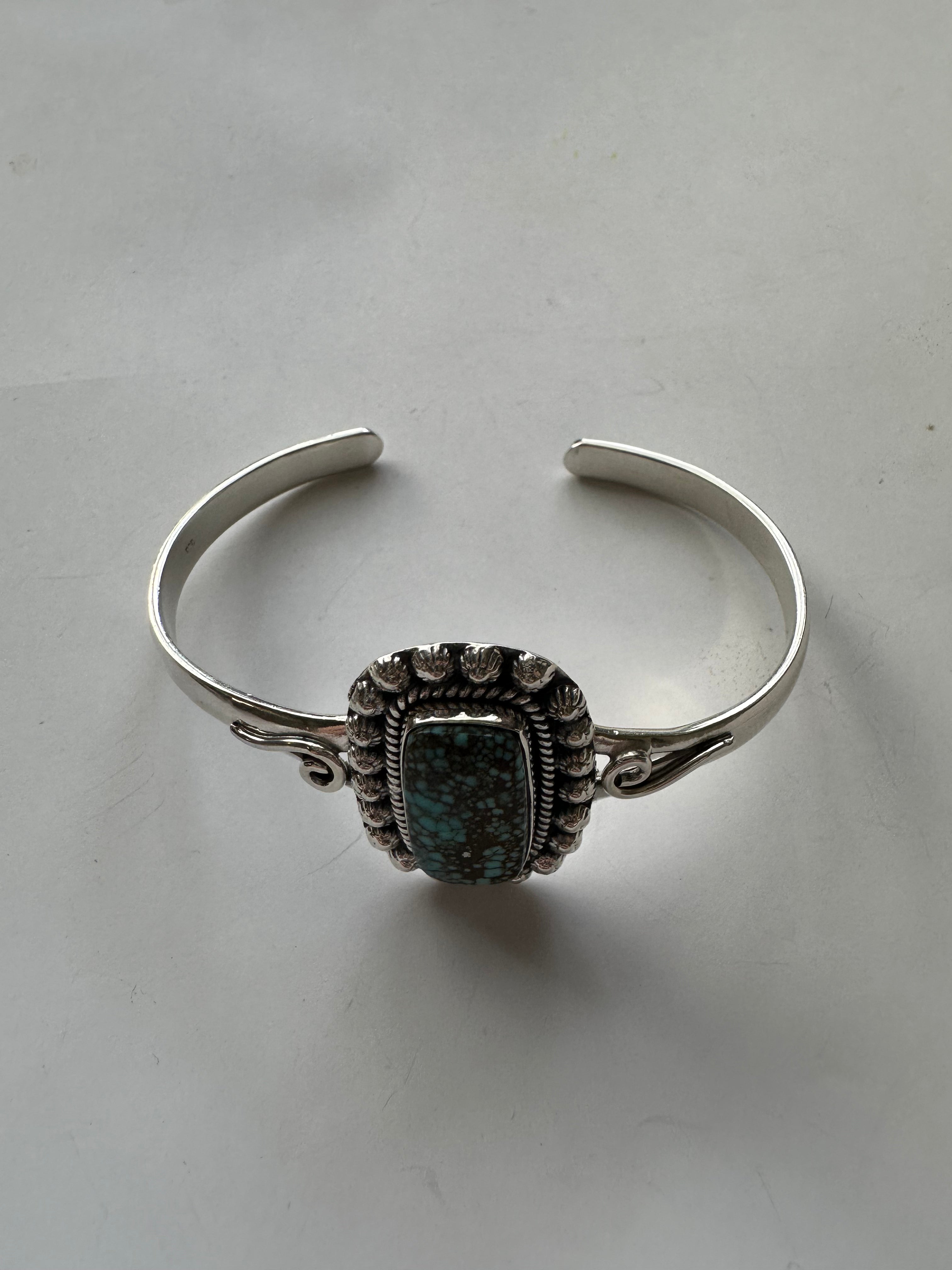 Handmade Sterling Silver & Single Stone Number 8 Turquoise Adjustable Cuff Bracelet