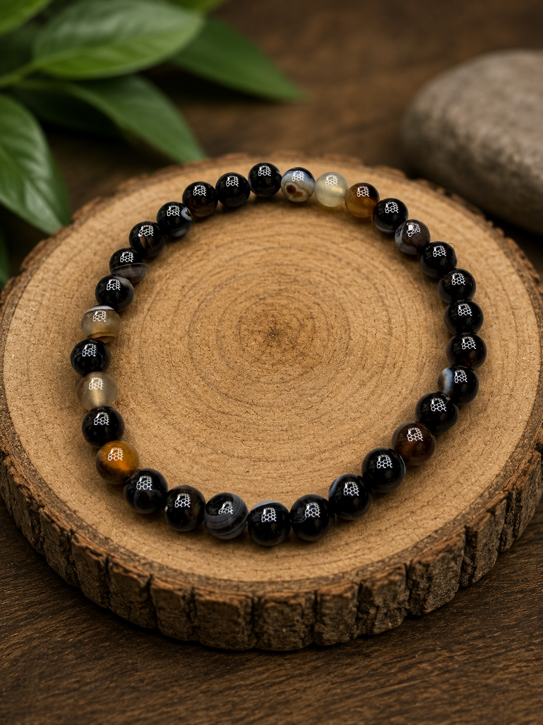 Black Banded Agate 4mm Beaded Stretch Bracelet