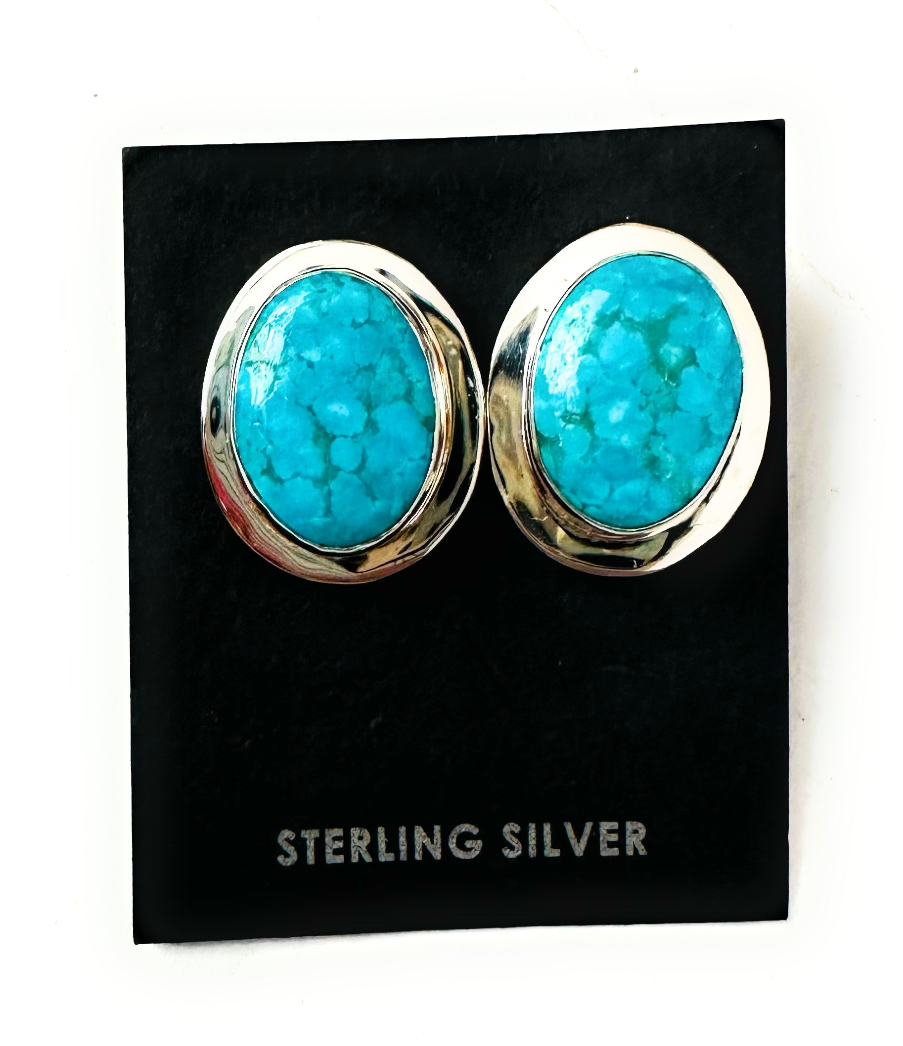 Navajo Turquoise and Sterling Silver Oval Post Earrings