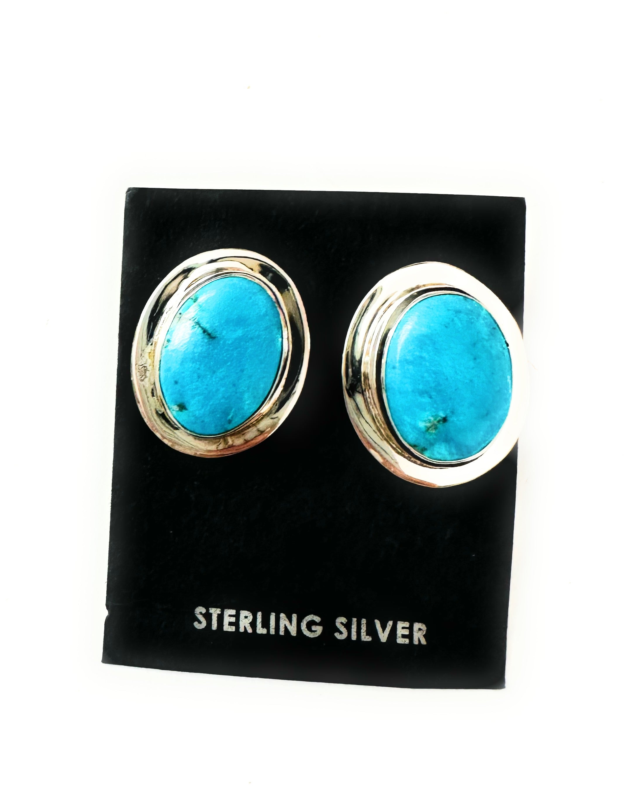 Navajo Turquoise and Sterling Silver Oval Post Earrings