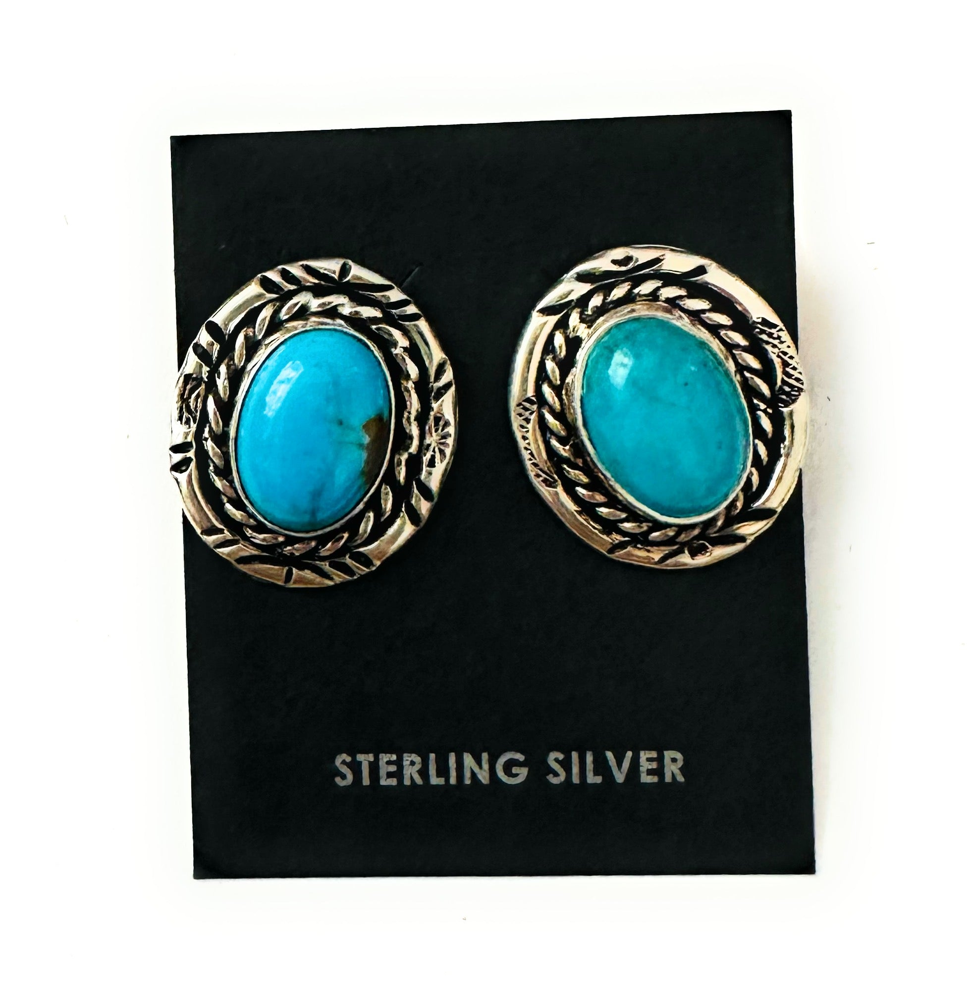 Navajo Turquoise and Sterling Silver Oval Post Earrings