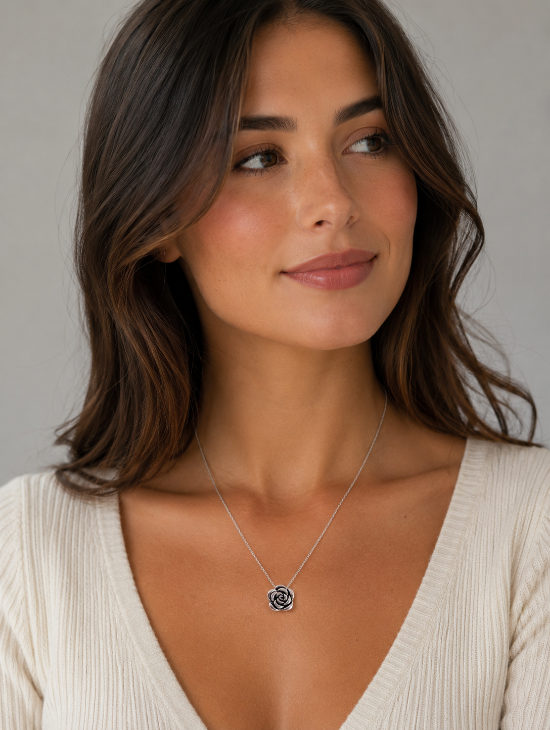 Rose Flower Sterling Silver Necklace