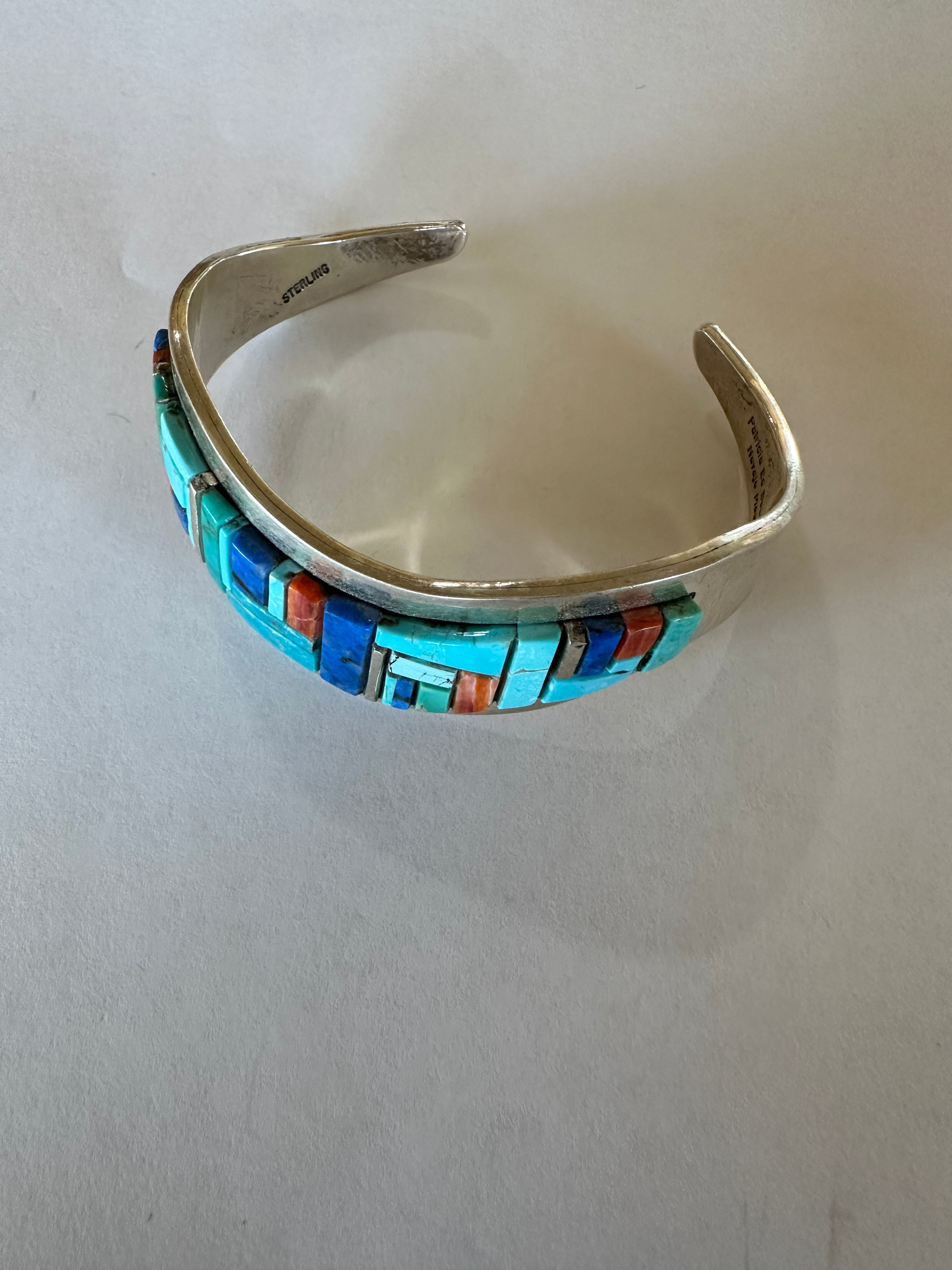 Navajo Multi Stone & Sterling Silver Handmade Sterling Cuff Signed