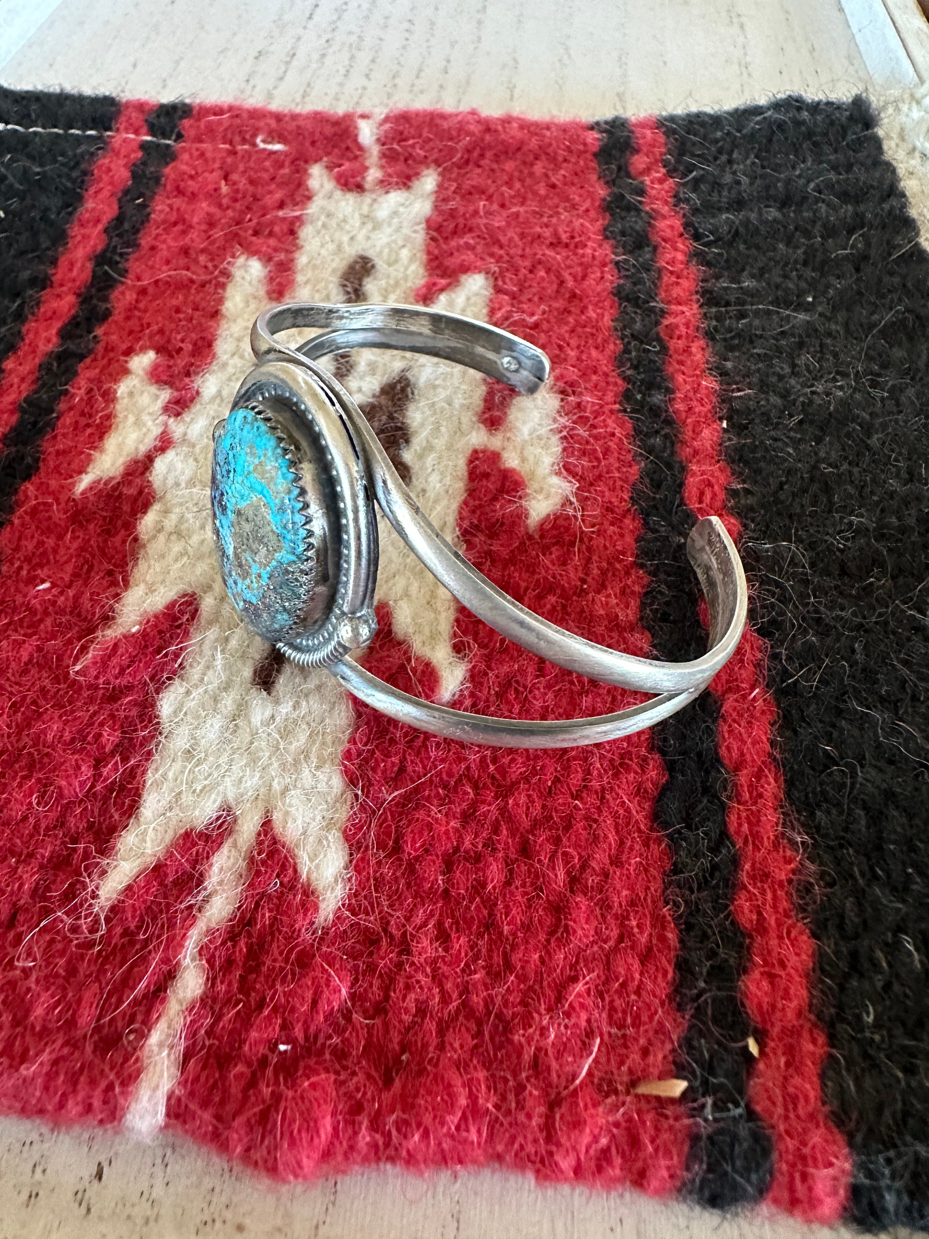 Navajo Old Pawn Turquoise Sterling Silver Adjustable Cuff Bracelet