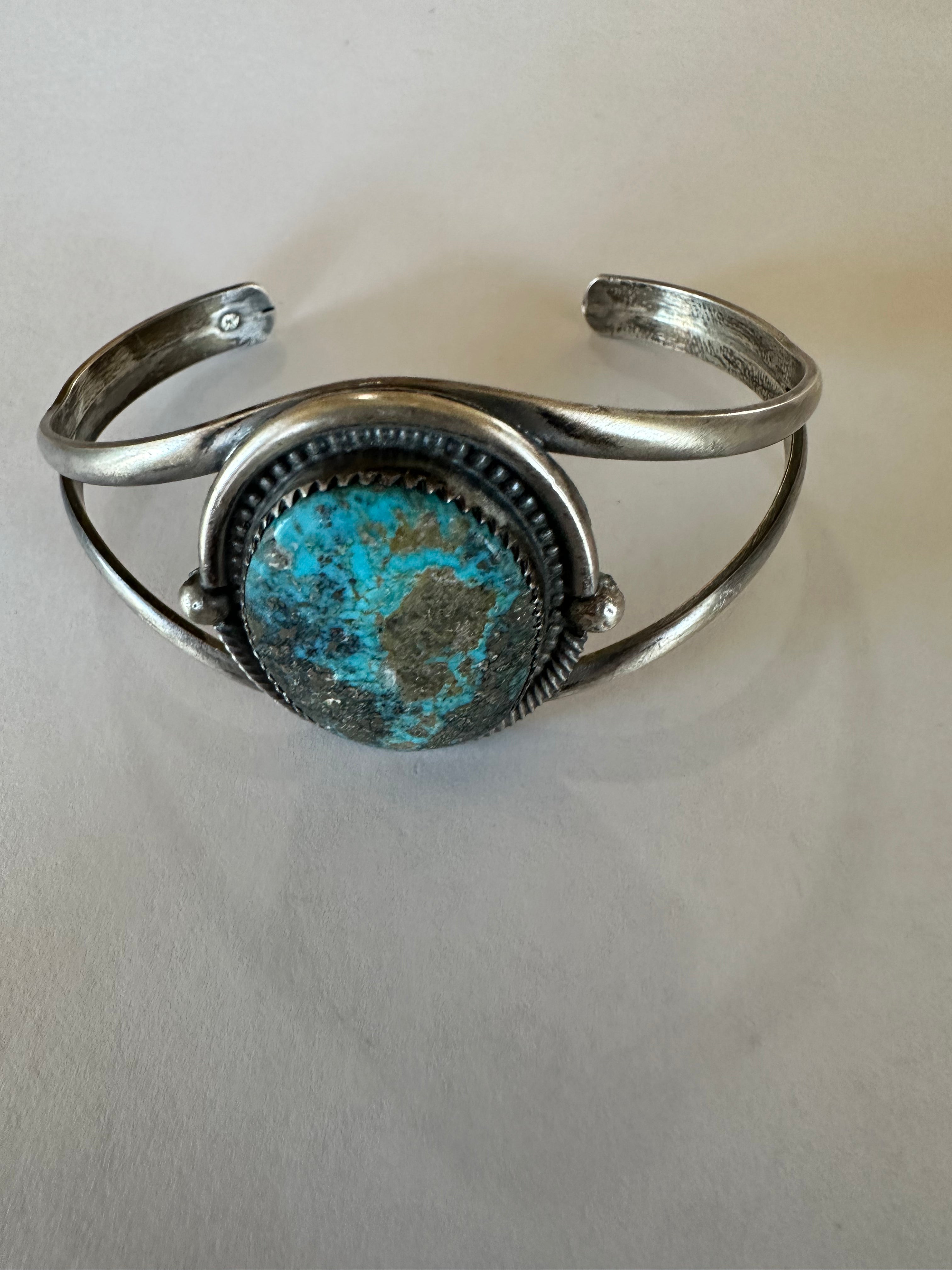 Navajo Old Pawn Turquoise Sterling Silver Adjustable Cuff Bracelet