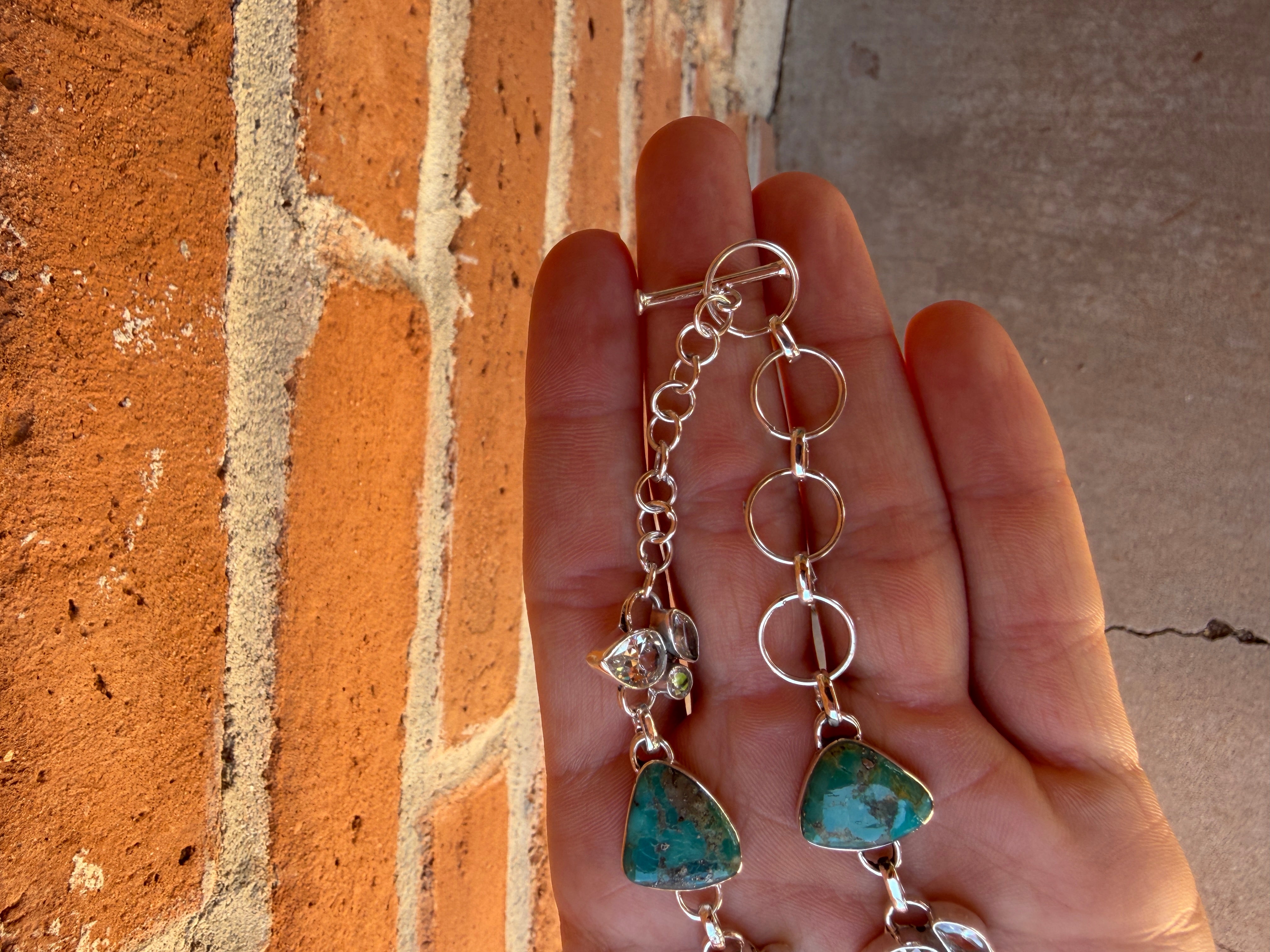 Handmade Sterling Silver and Turquoise Chain Necklace