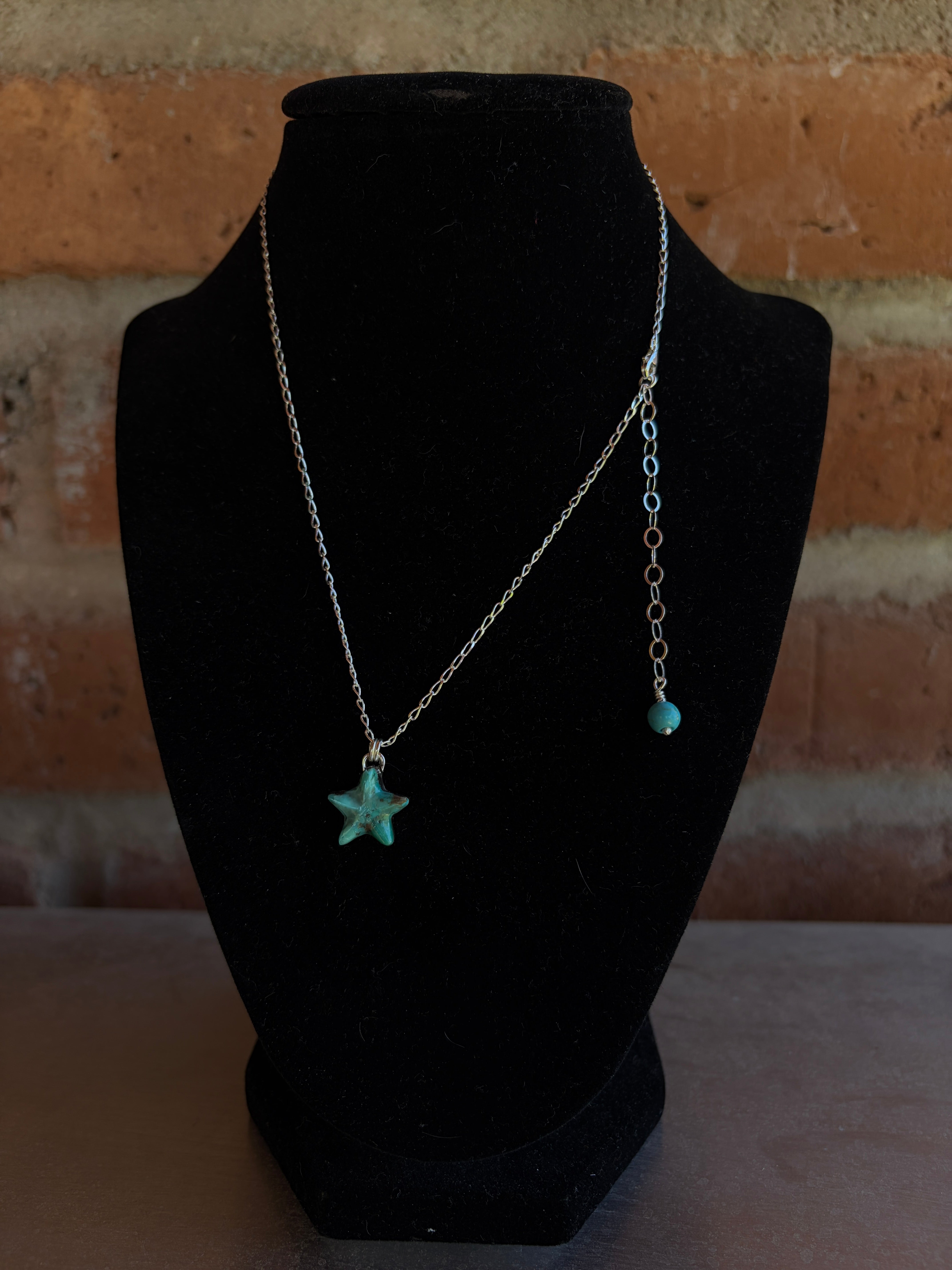 Handmade Sterling Silver and Turquoise Chain Star Necklace