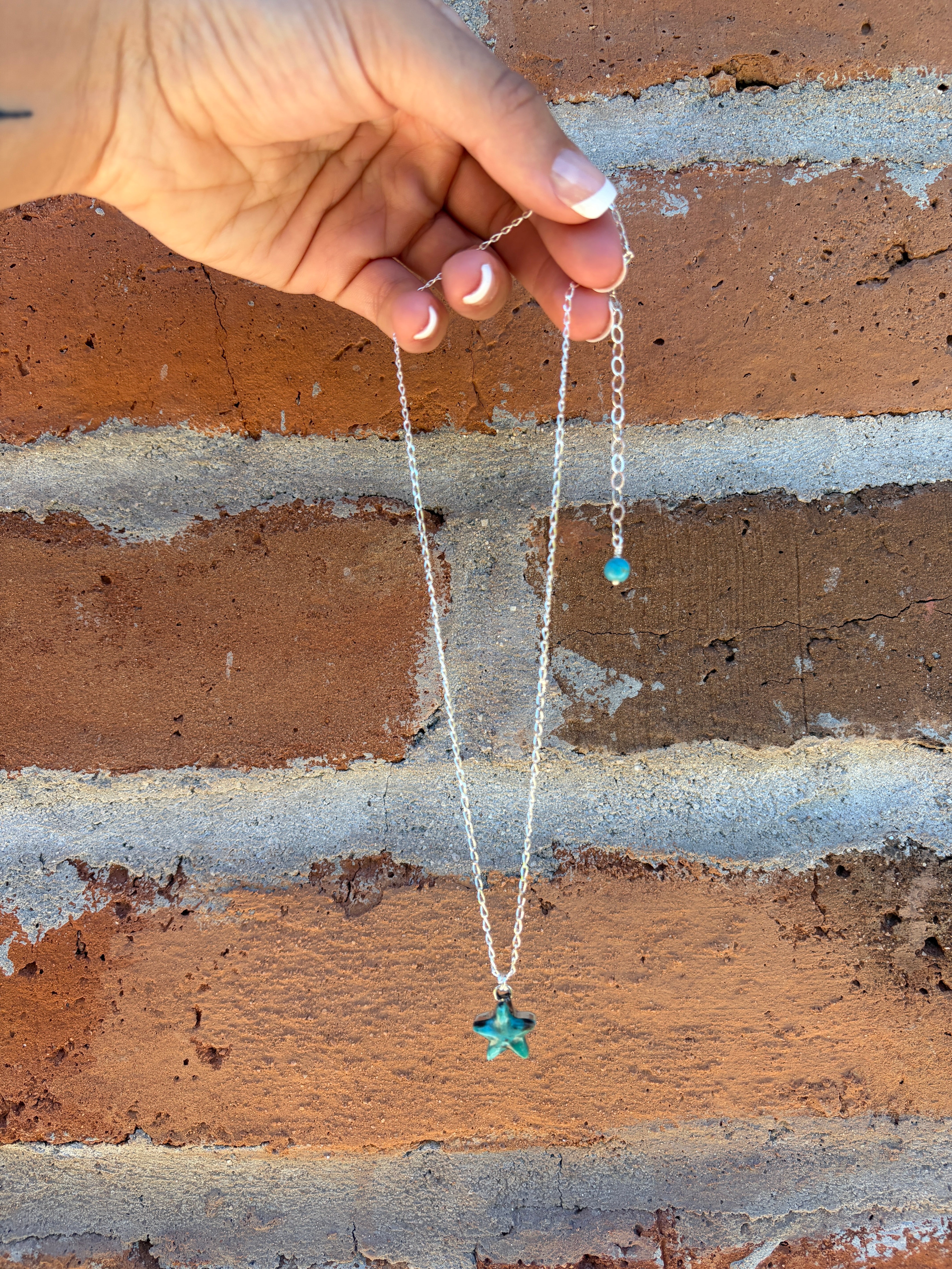 Handmade Sterling Silver and Turquoise Chain Star Necklace