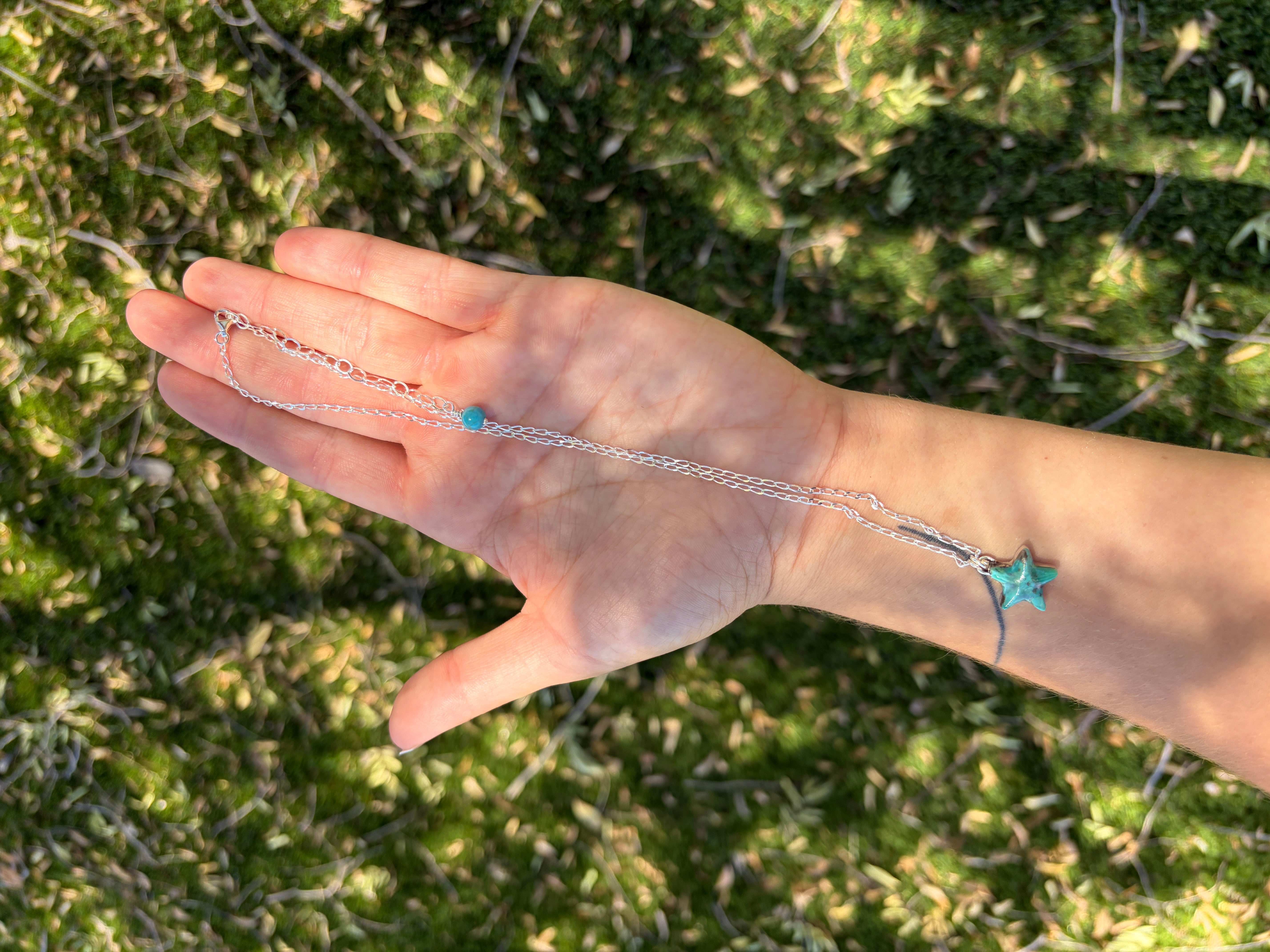 Handmade Sterling Silver and Turquoise Chain Star Necklace