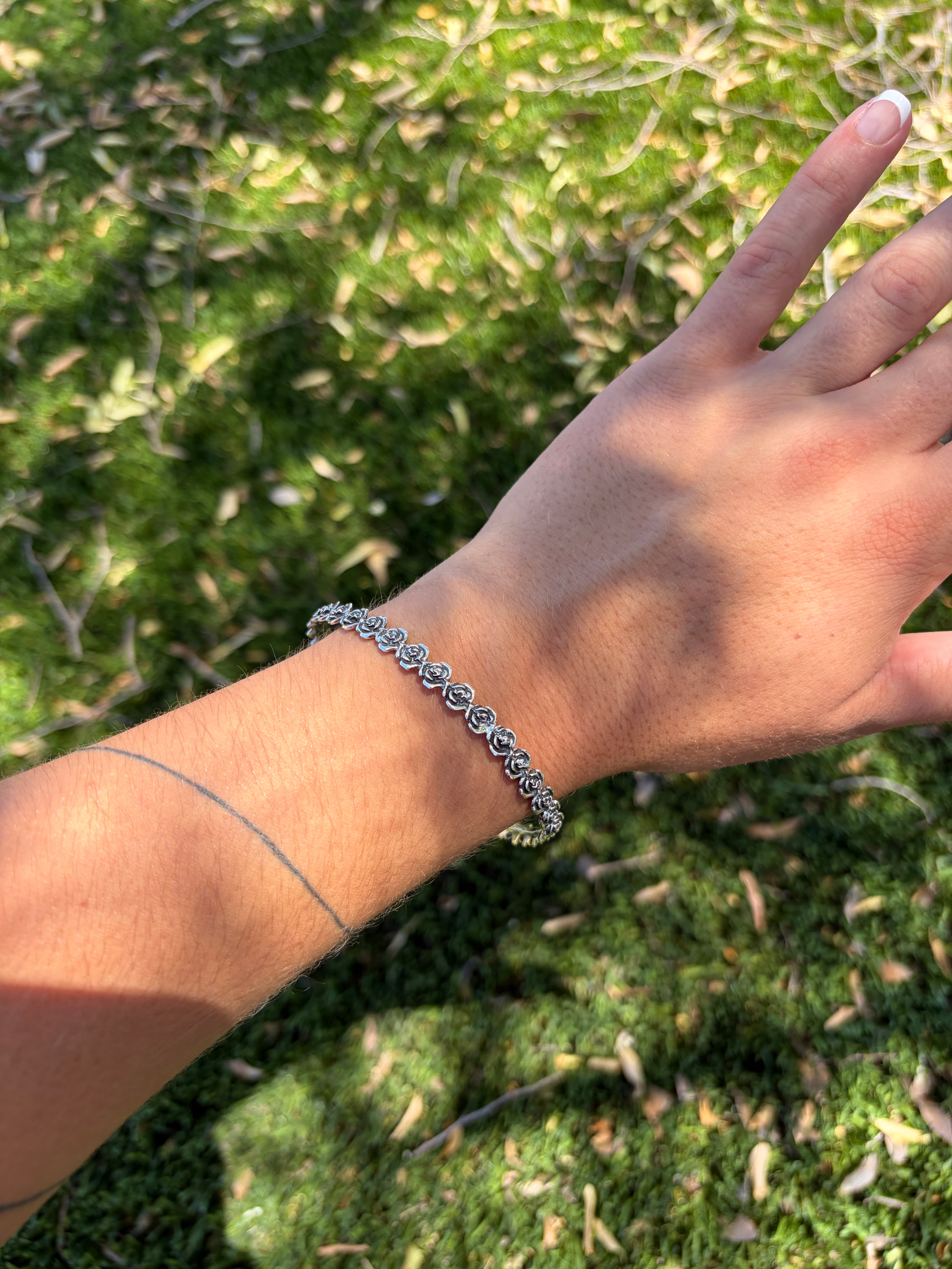 Handmade Sterling Silver Rose Bangle Bracelet