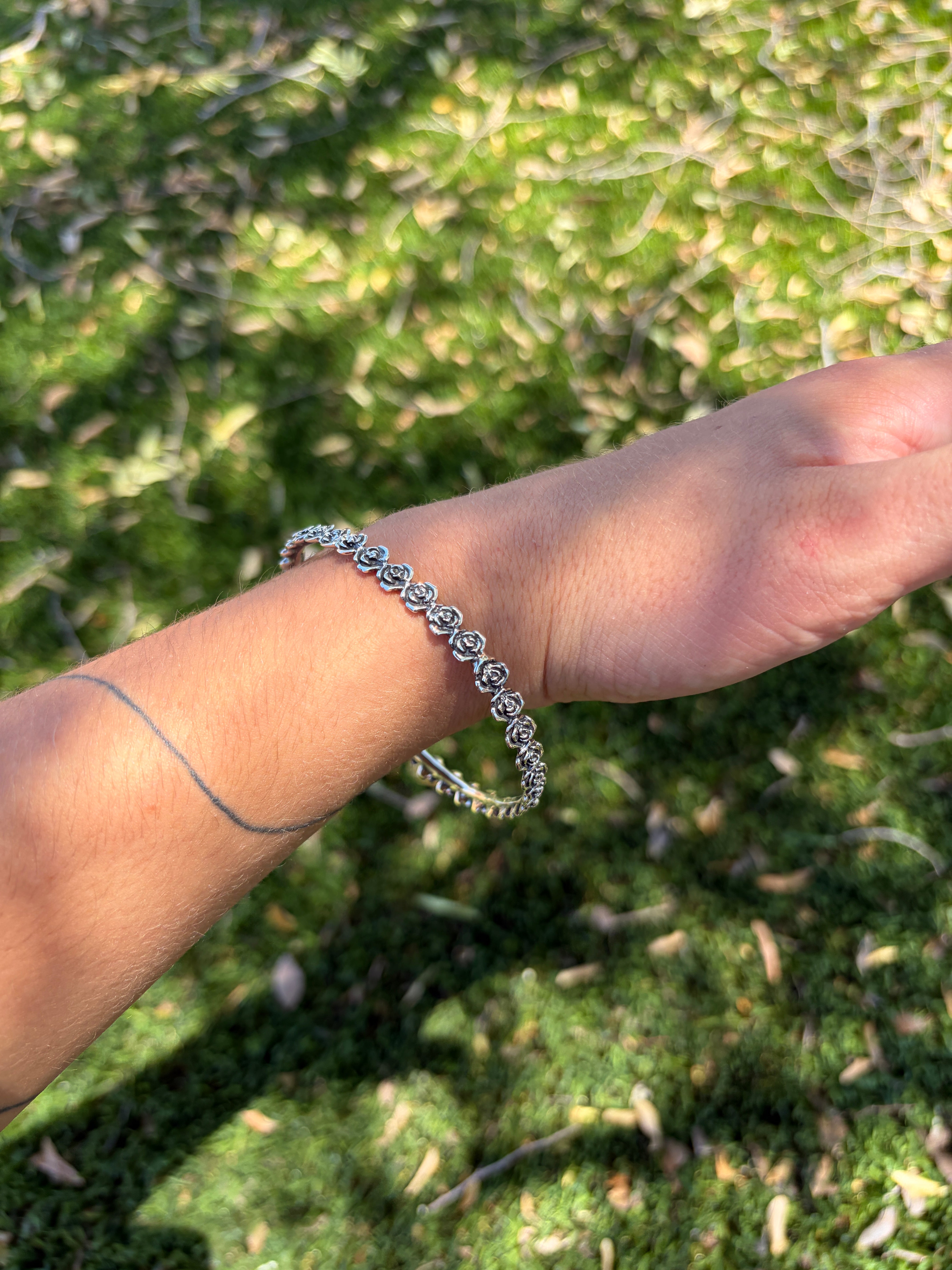 Handmade Sterling Silver Rose Bangle Bracelet