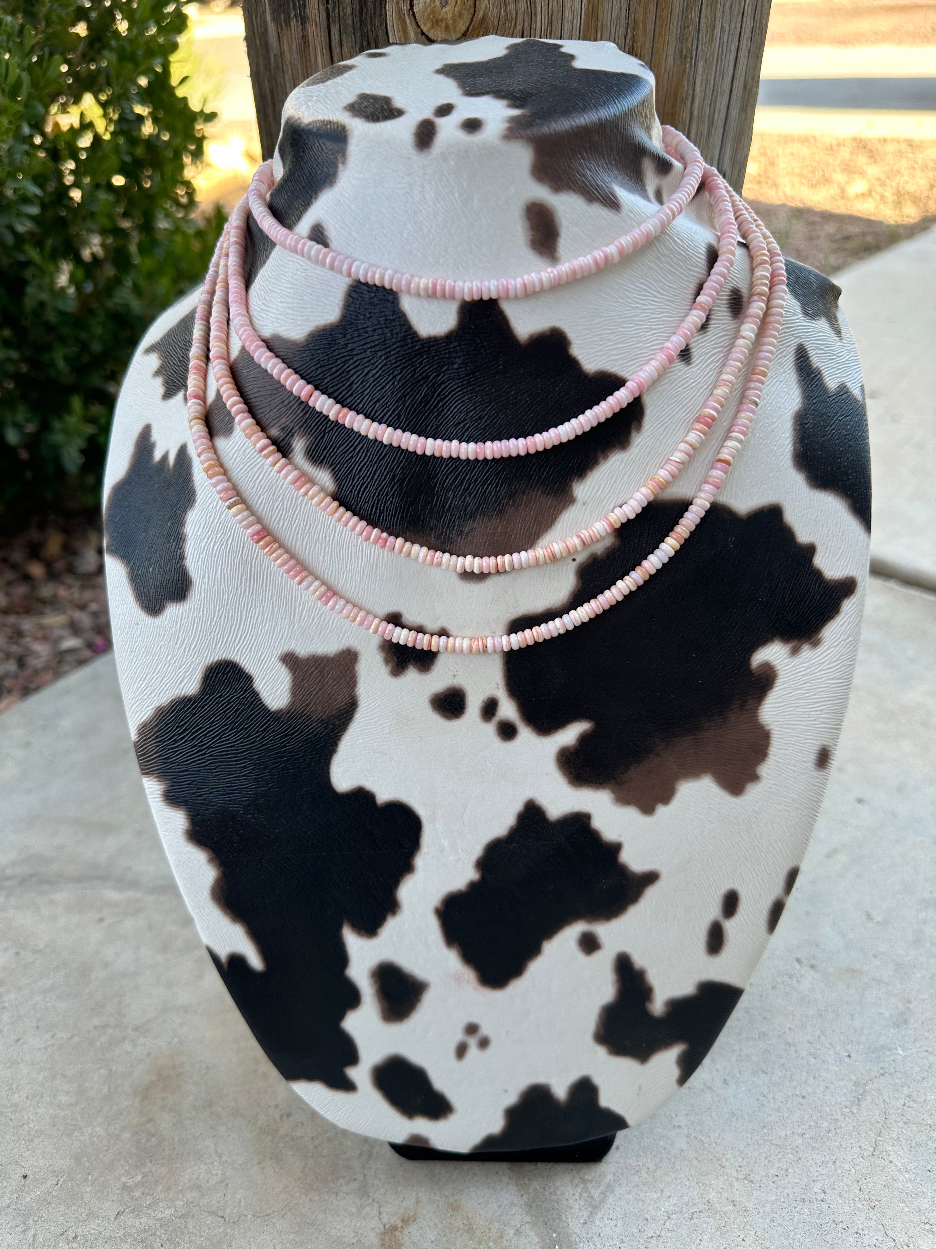 Navajo Queen Pink Conch Shell and Sterling Silver Lariat Necklace Earrings Set by Travis J