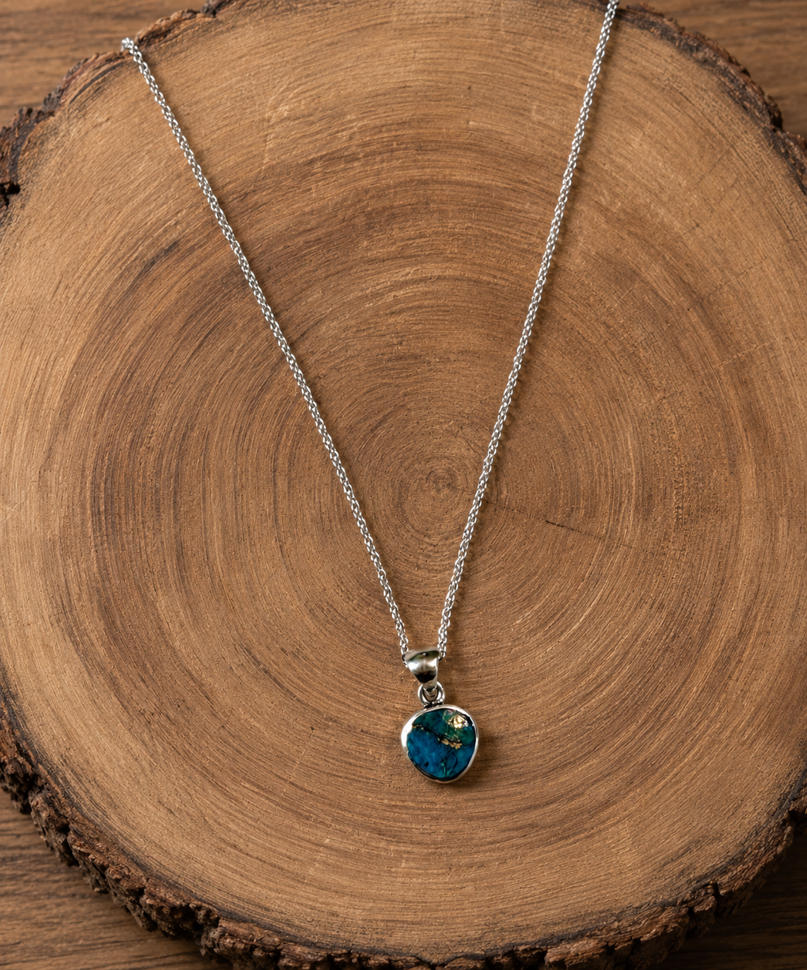 Petite Bronzed Turquoise Pendant & Sterling Silver Necklace