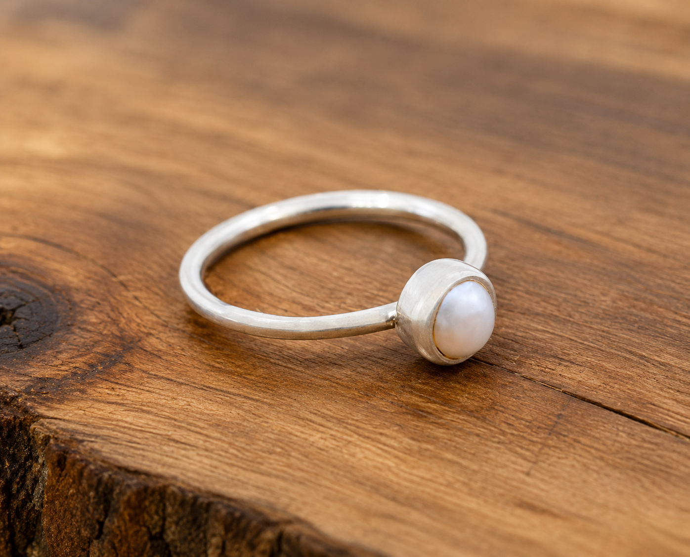 Petite White Pearl Sterling Silver Ring
