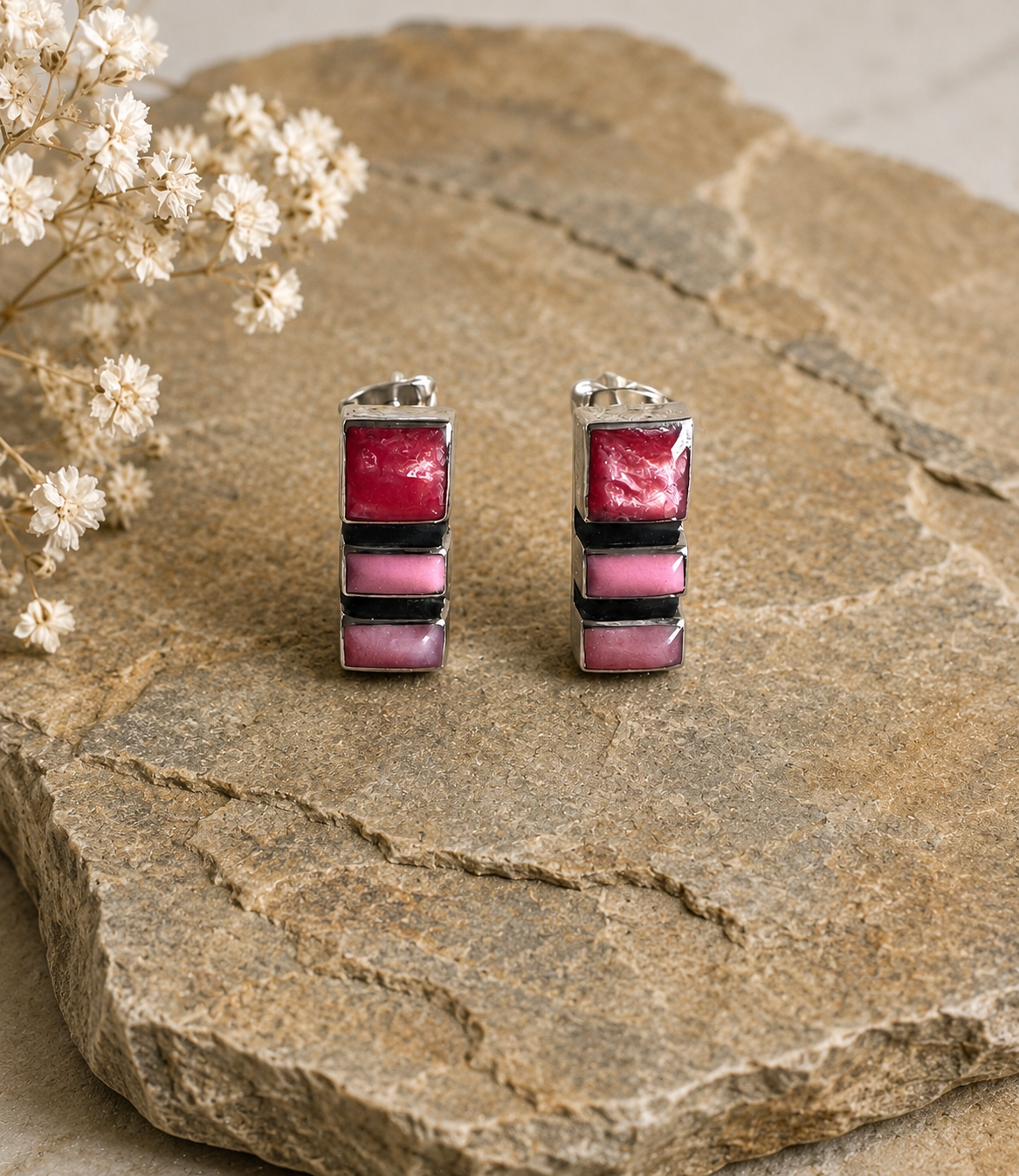 Rose Mosaic Sterling Silver Earrings