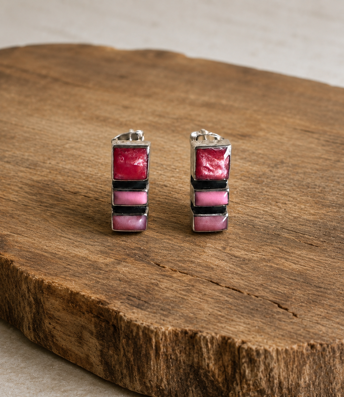 Rose Mosaic Sterling Silver Earrings