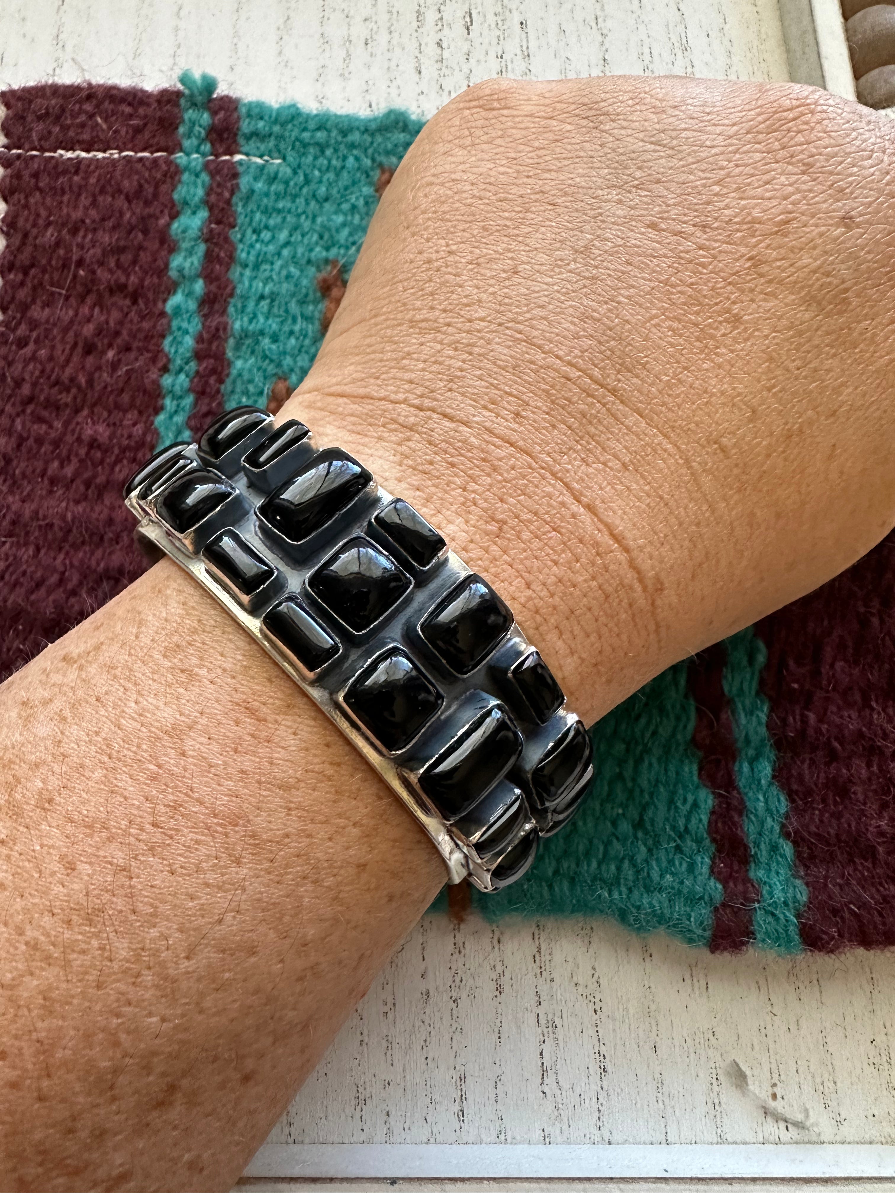 “Earth’s Treasures” Handmade Black Onyx & Sterling Silver Adjustable Cuff Bracelet