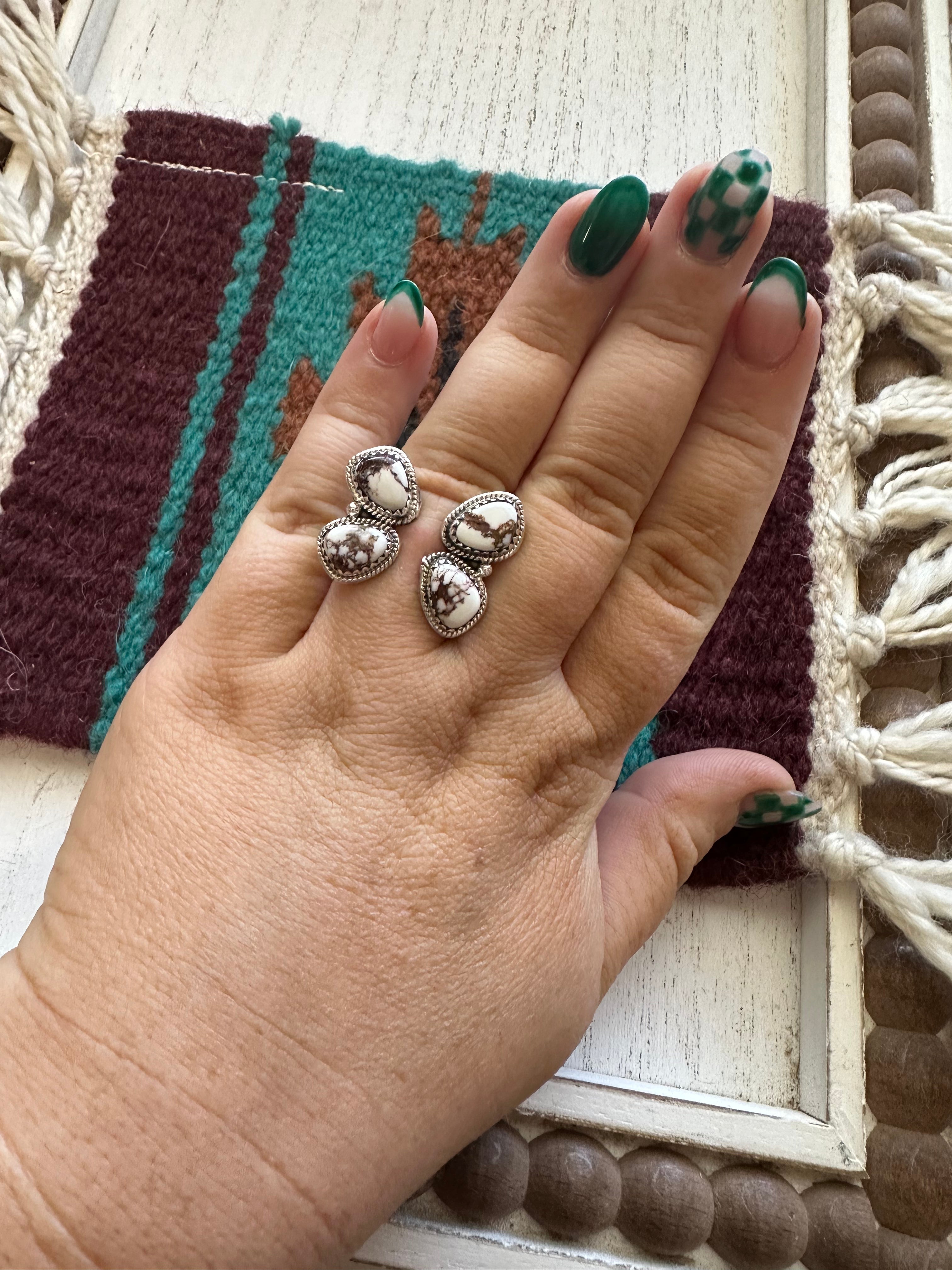 “The Lucky One” Nizhoni Handmade Wild Horse & Sterling Silver Adjustable 4 Stone Ring