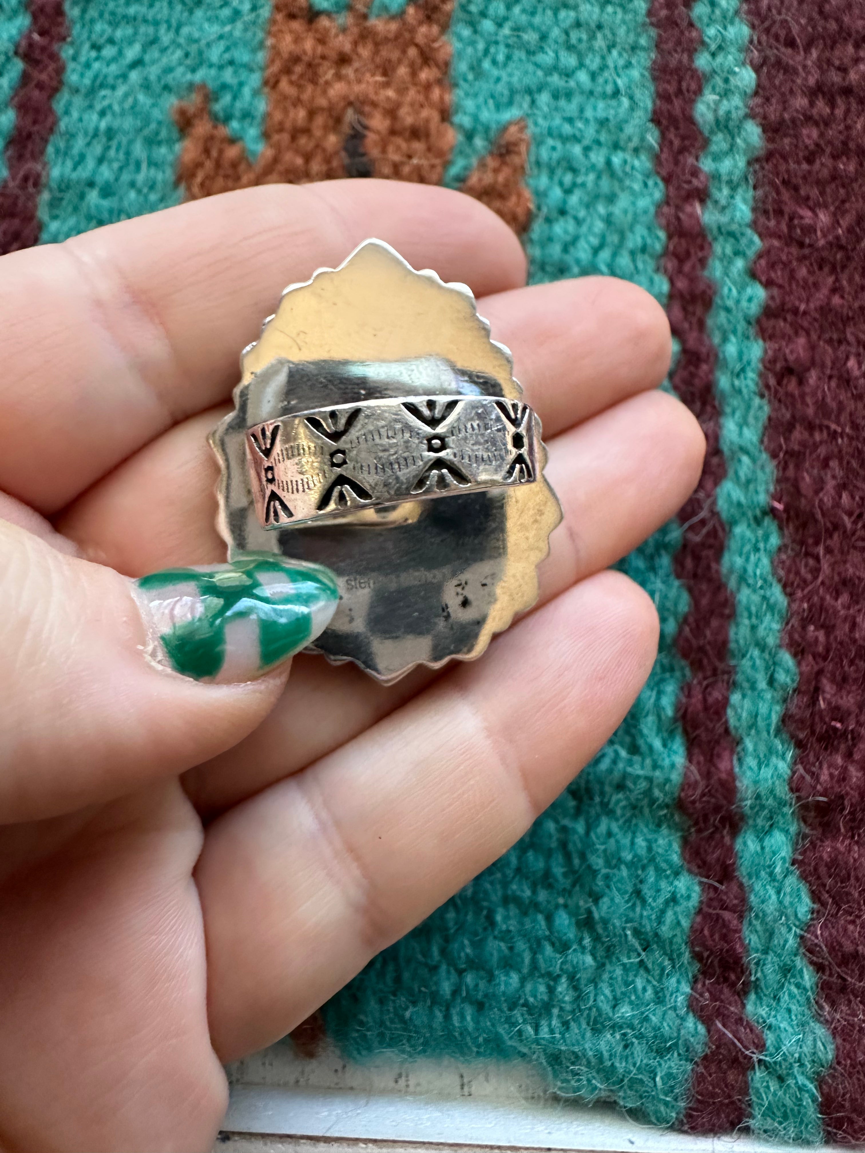 Handmade Nizhoni Turquoise, Onyx, Orange Mojave & Sterling Silver Adjustable Ring