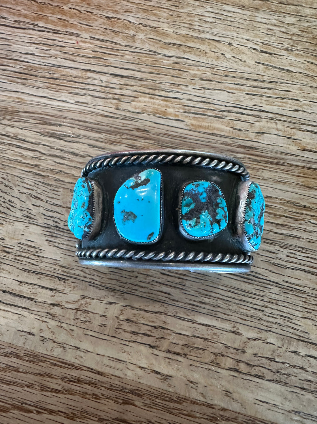 Navajo Old Pawn Natural Kingman Turquoise & Sterling Silver Cuff Bracelet /