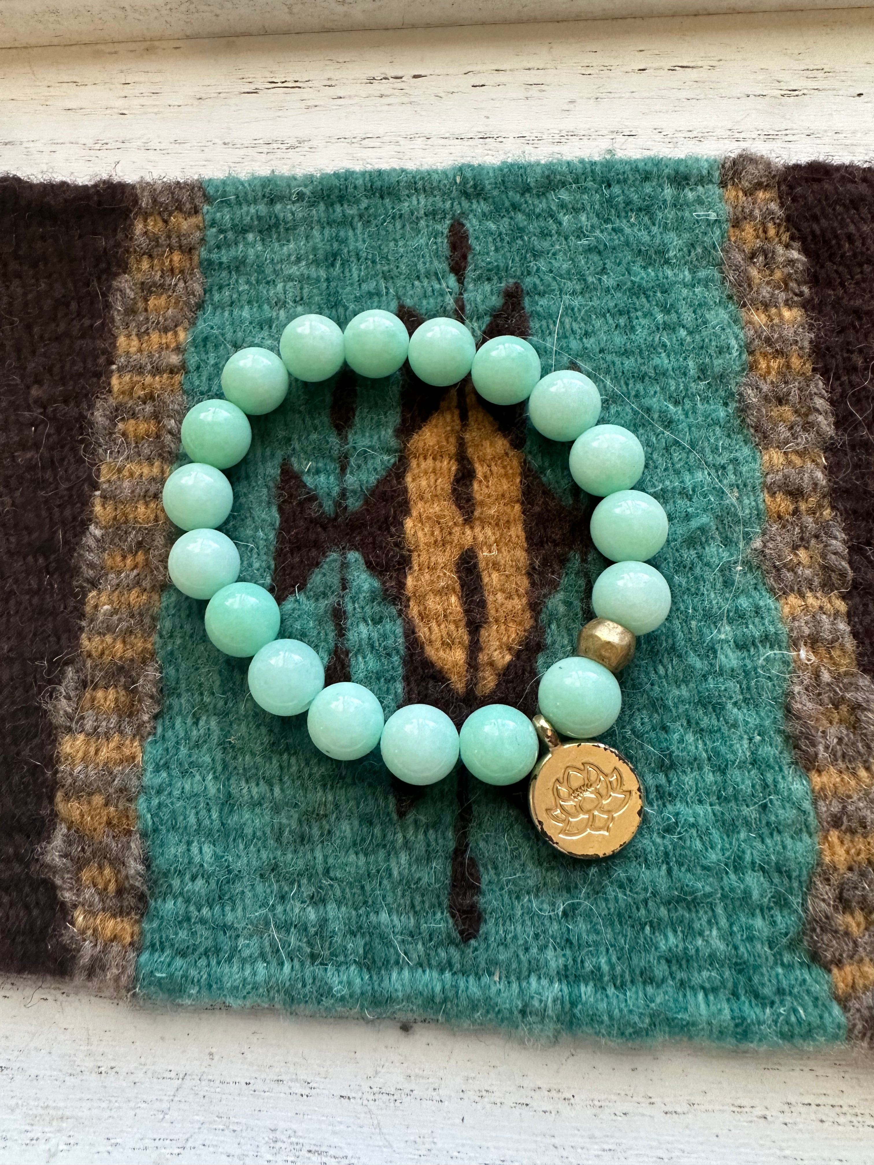 Handmade Aqua Blue Beaded Stretch Bracelet