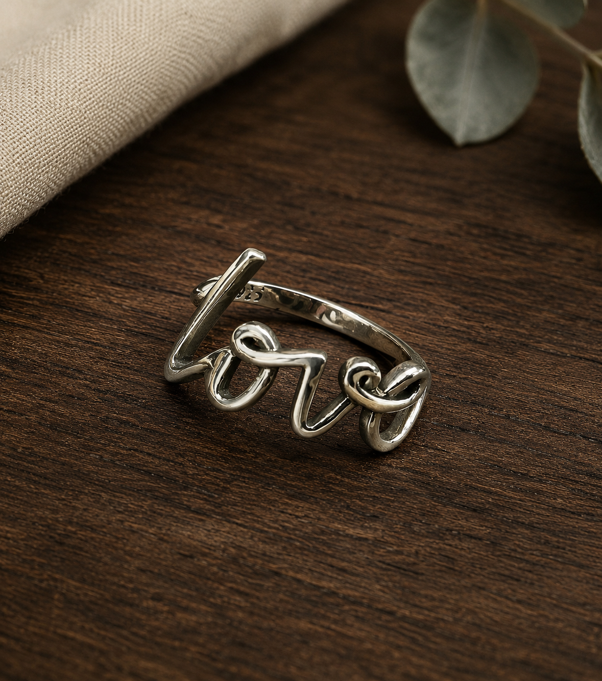 Cursive Love Sterling Silver Ring