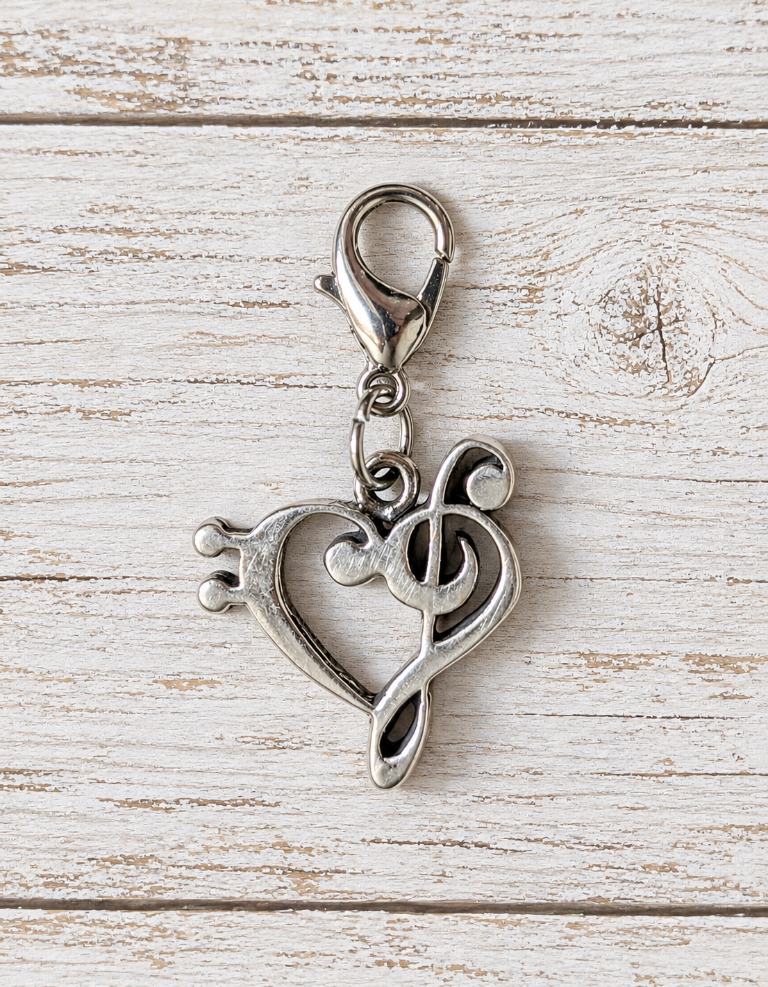 Handcrafted Heart Shaped Bass Note Charm Music Sterling Silver