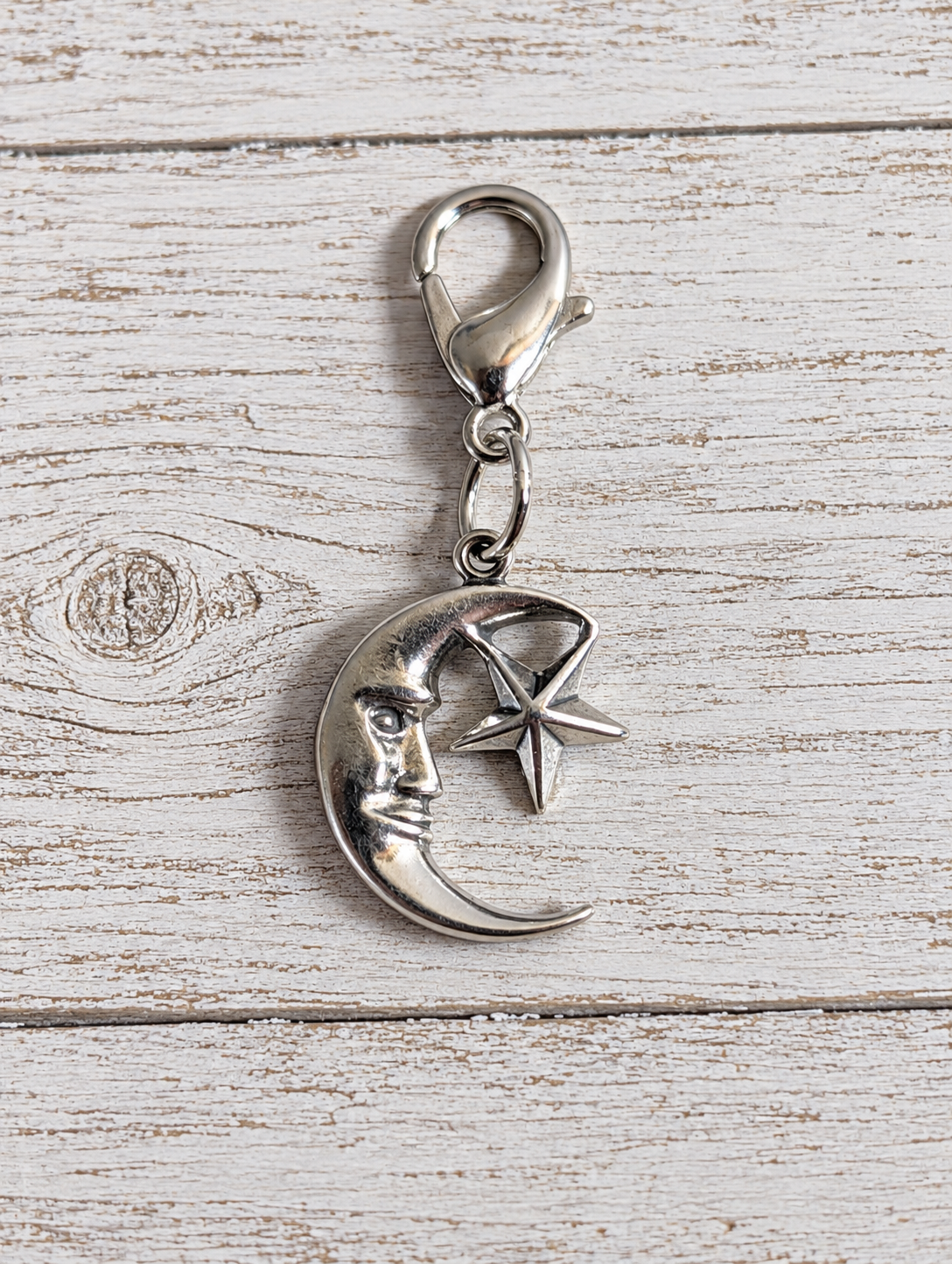Handcrafted Moon With Star Charm Sterling Silver