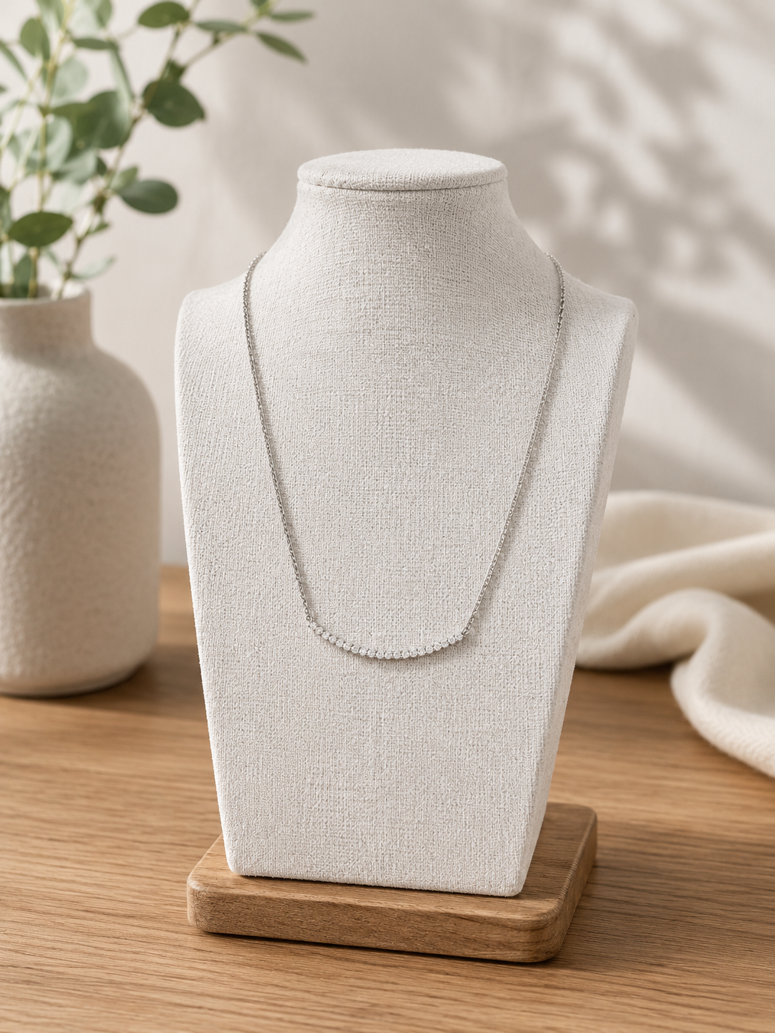 Silver Plated CZ Bar Smile Pendant Chain Necklace