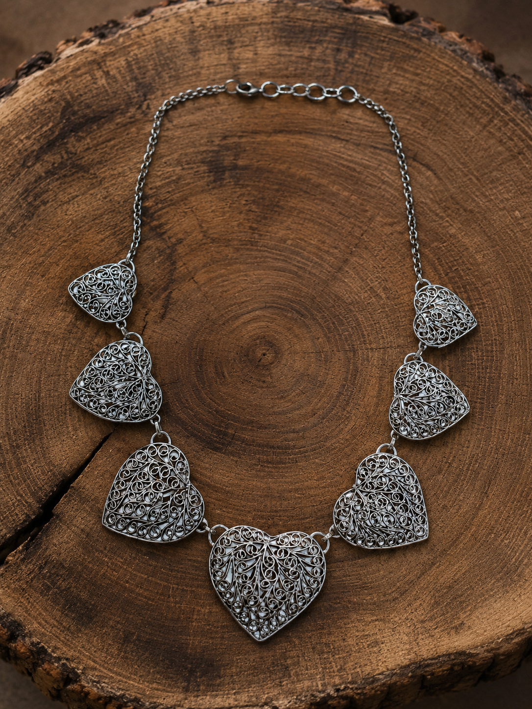 Silver-Plated Filigree Heart Necklace