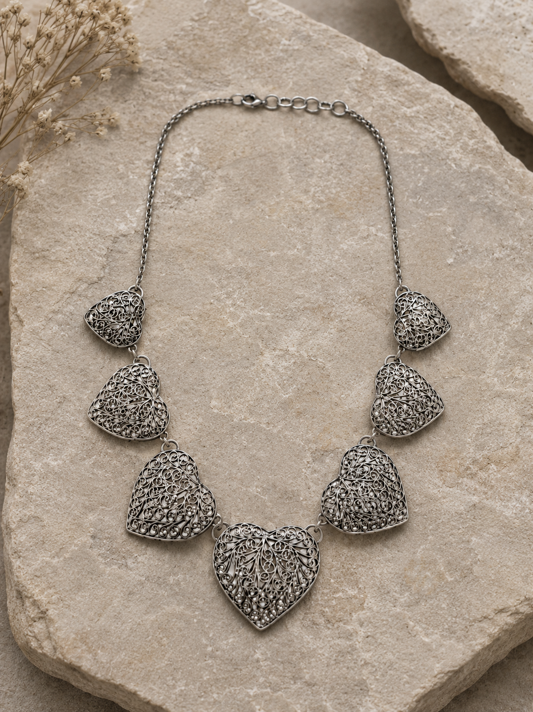 Silver-Plated Filigree Heart Necklace