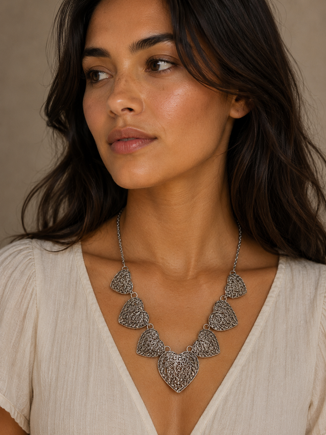 Silver-Plated Filigree Heart Necklace