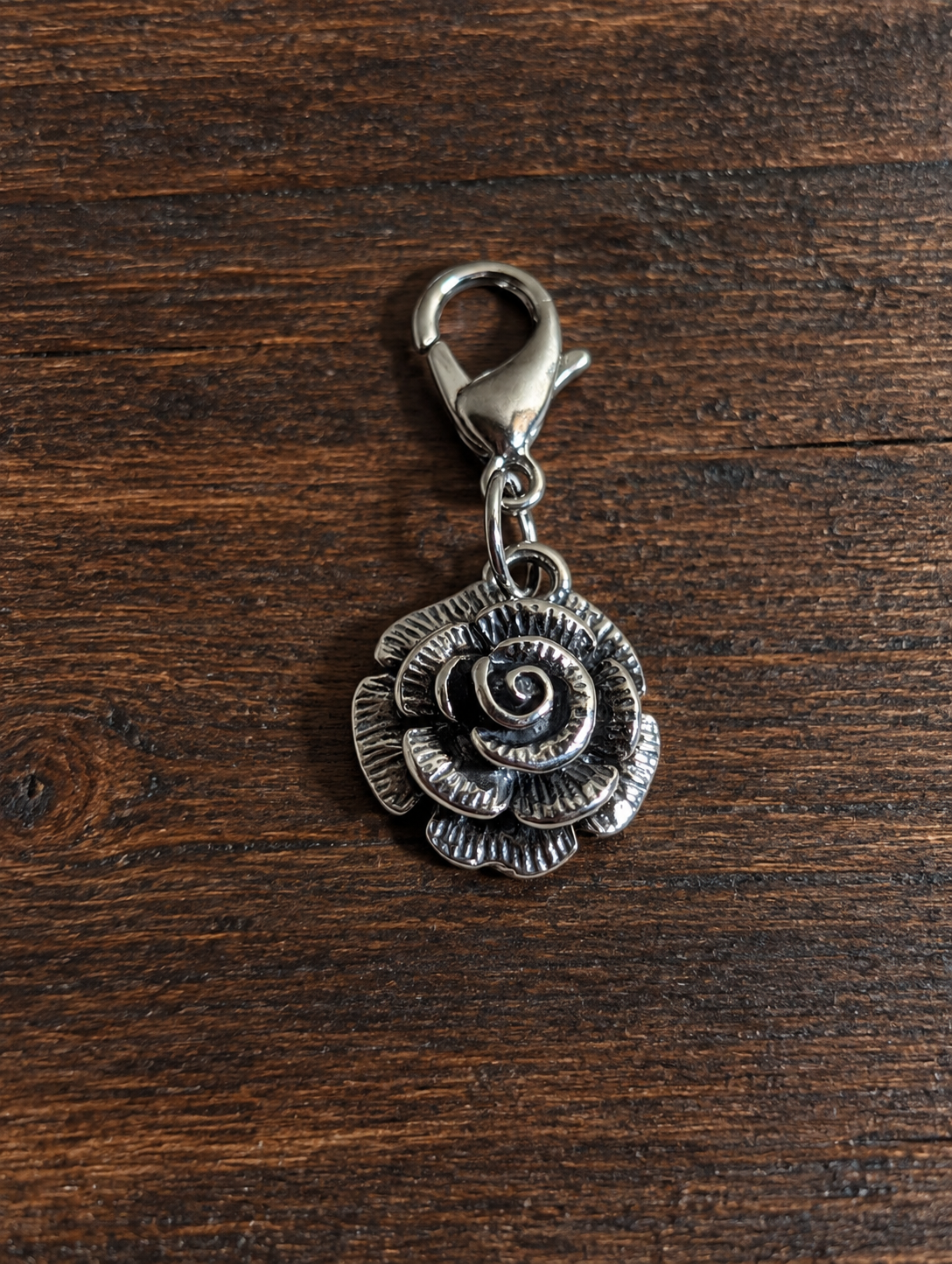 Handcrafted Rose Flower Charm Sterling Silver