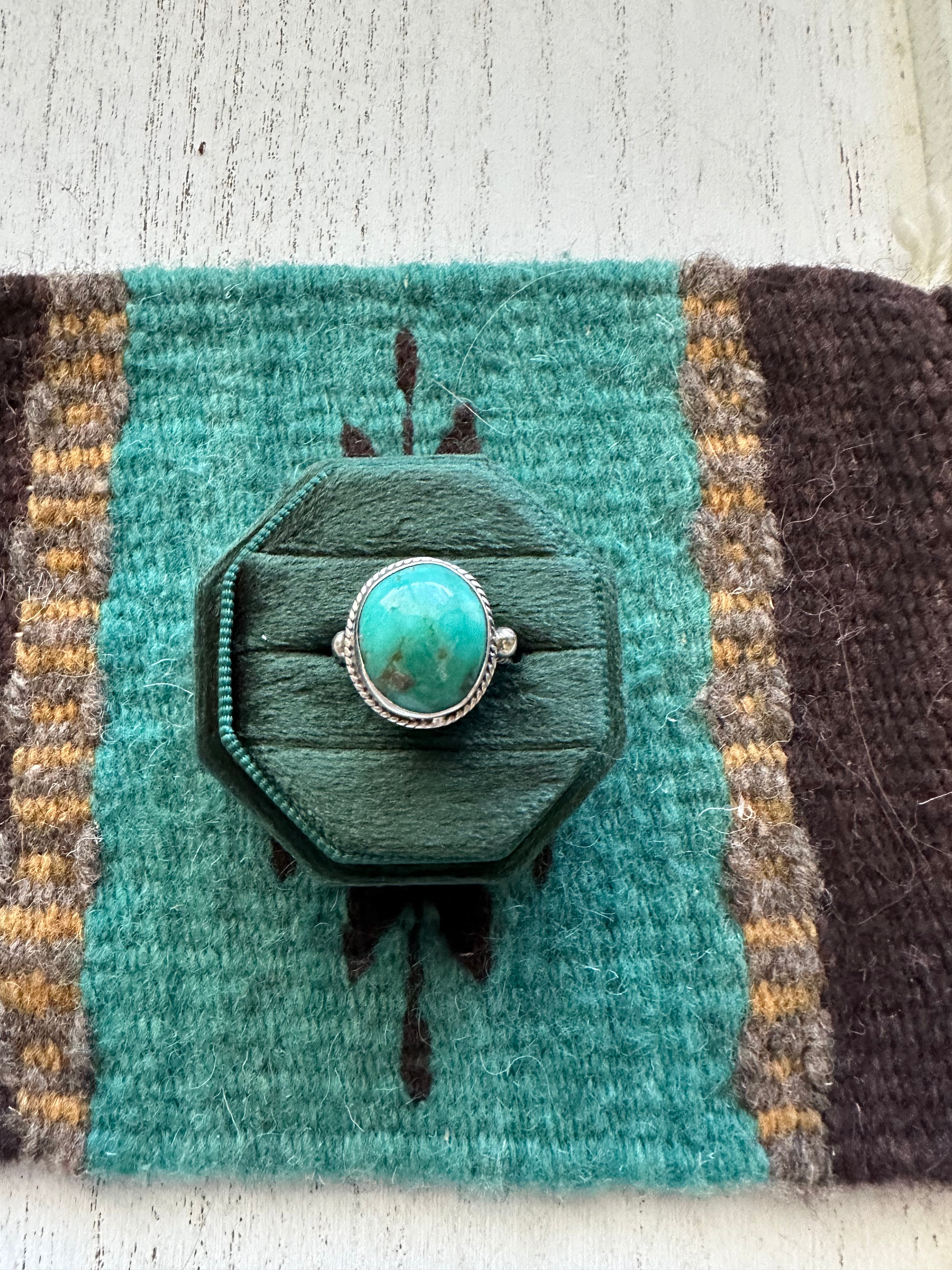 Navajo Single Stone Turquoise & Sterling Silver Ring Size 8