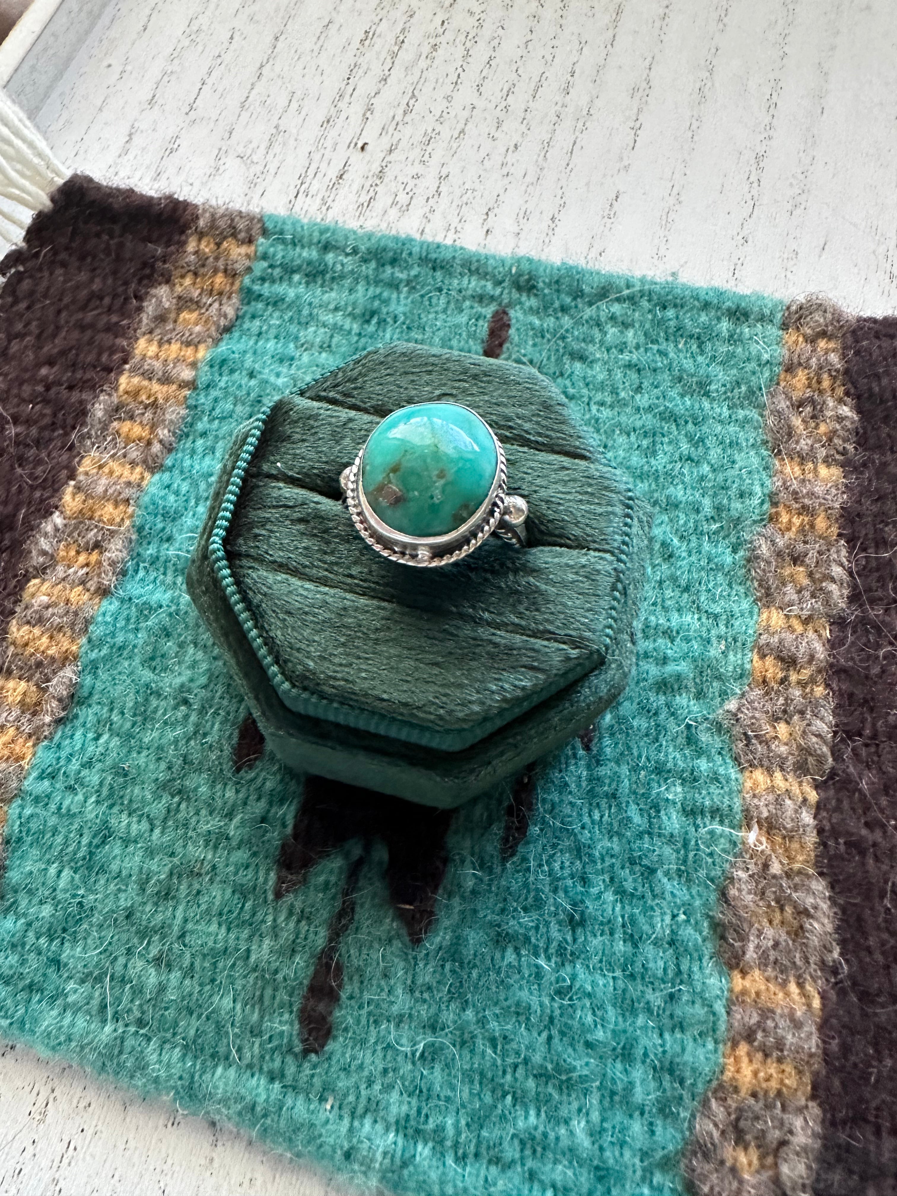 Navajo Single Stone Turquoise & Sterling Silver Ring Size 8