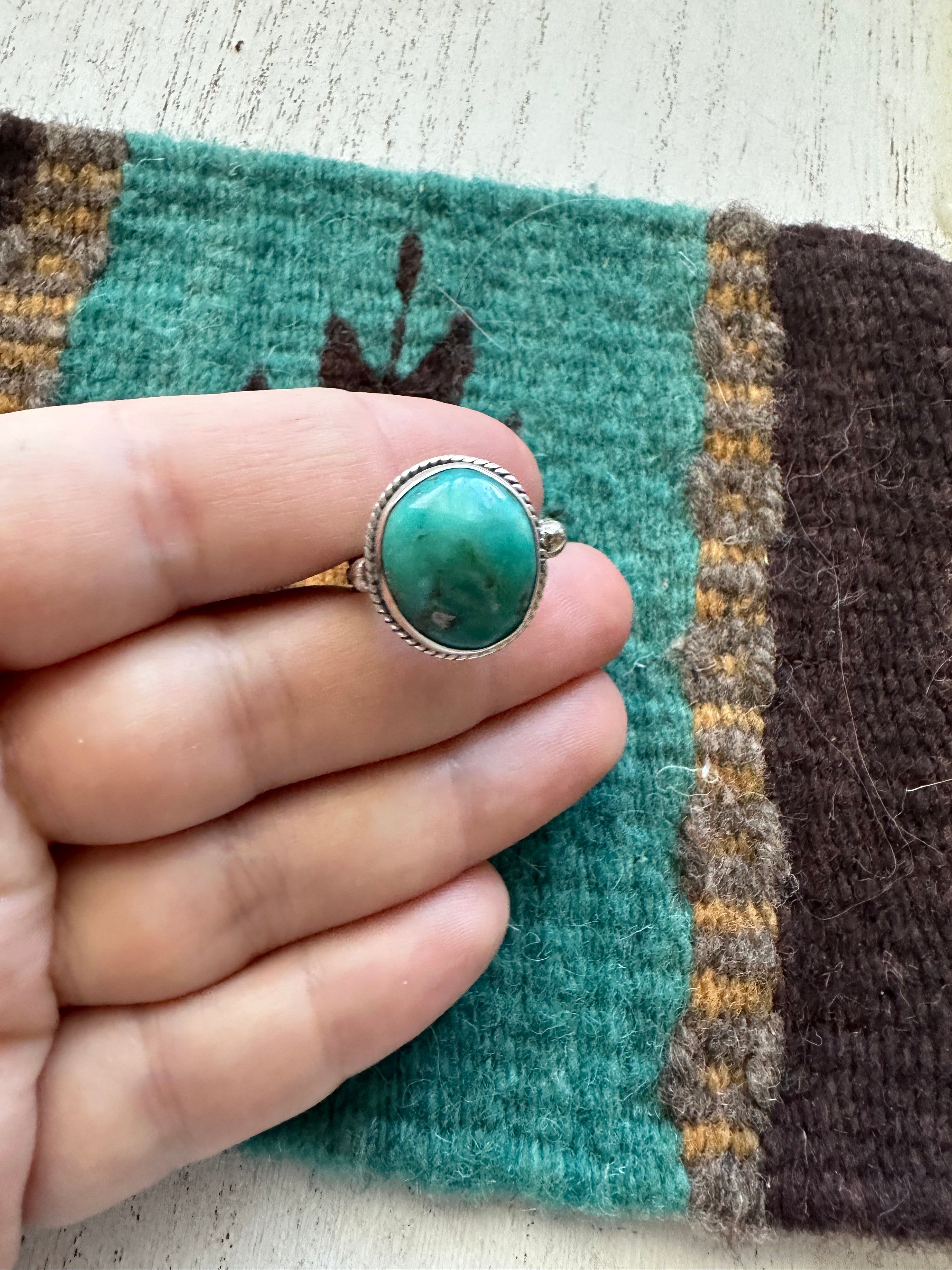 Navajo Single Stone Turquoise & Sterling Silver Ring Size 8