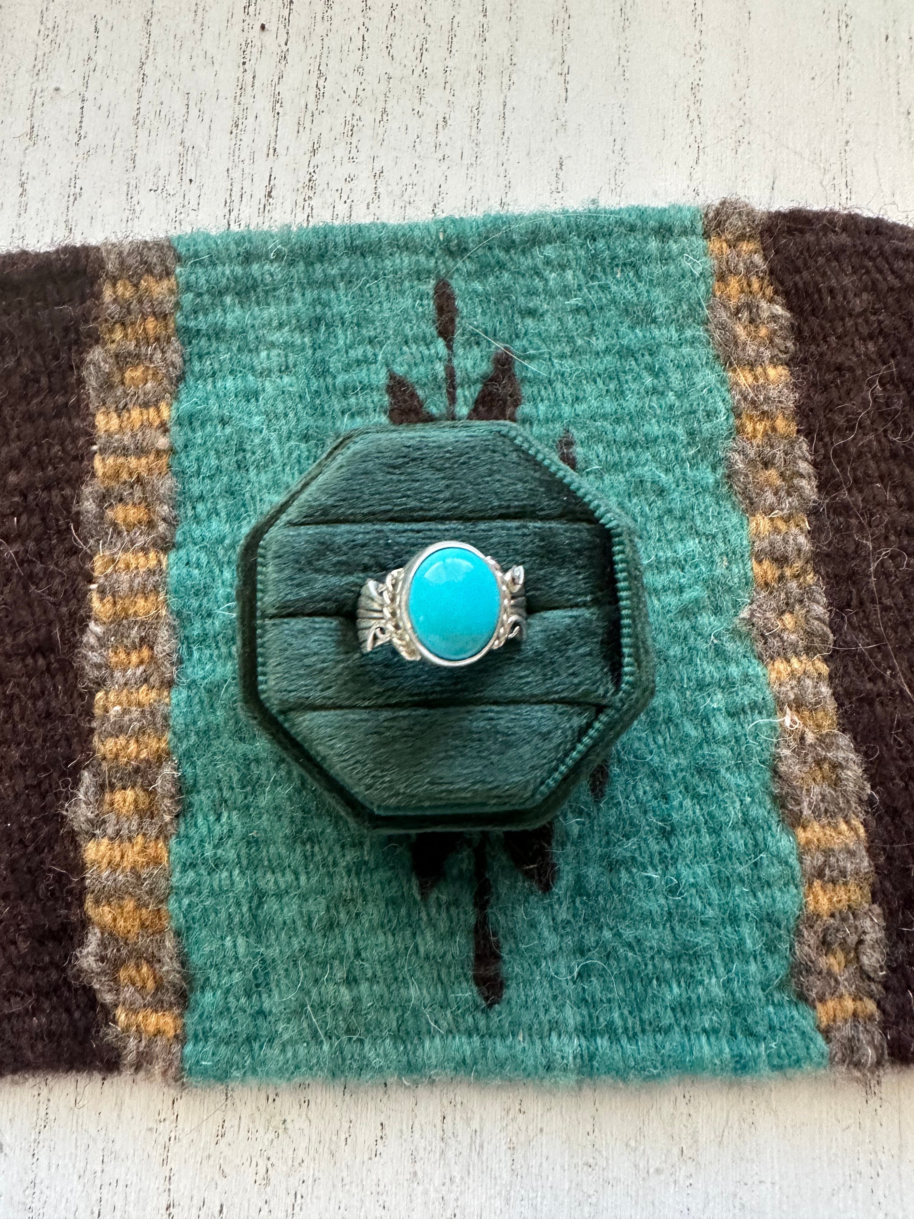 Navajo Single Stone Turquoise & Sterling Silver Ring Size 6