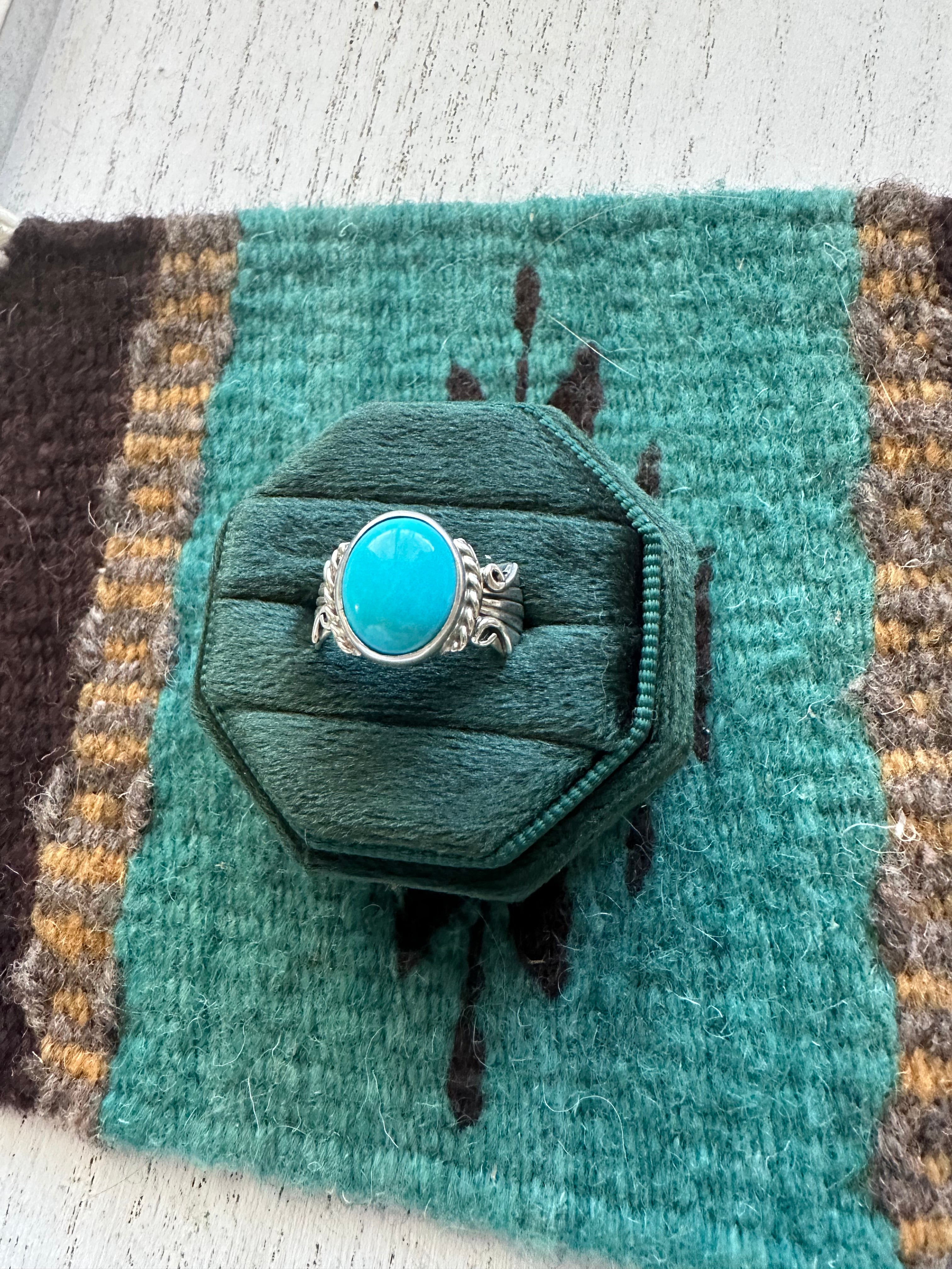 Navajo Single Stone Turquoise & Sterling Silver Ring Size 6