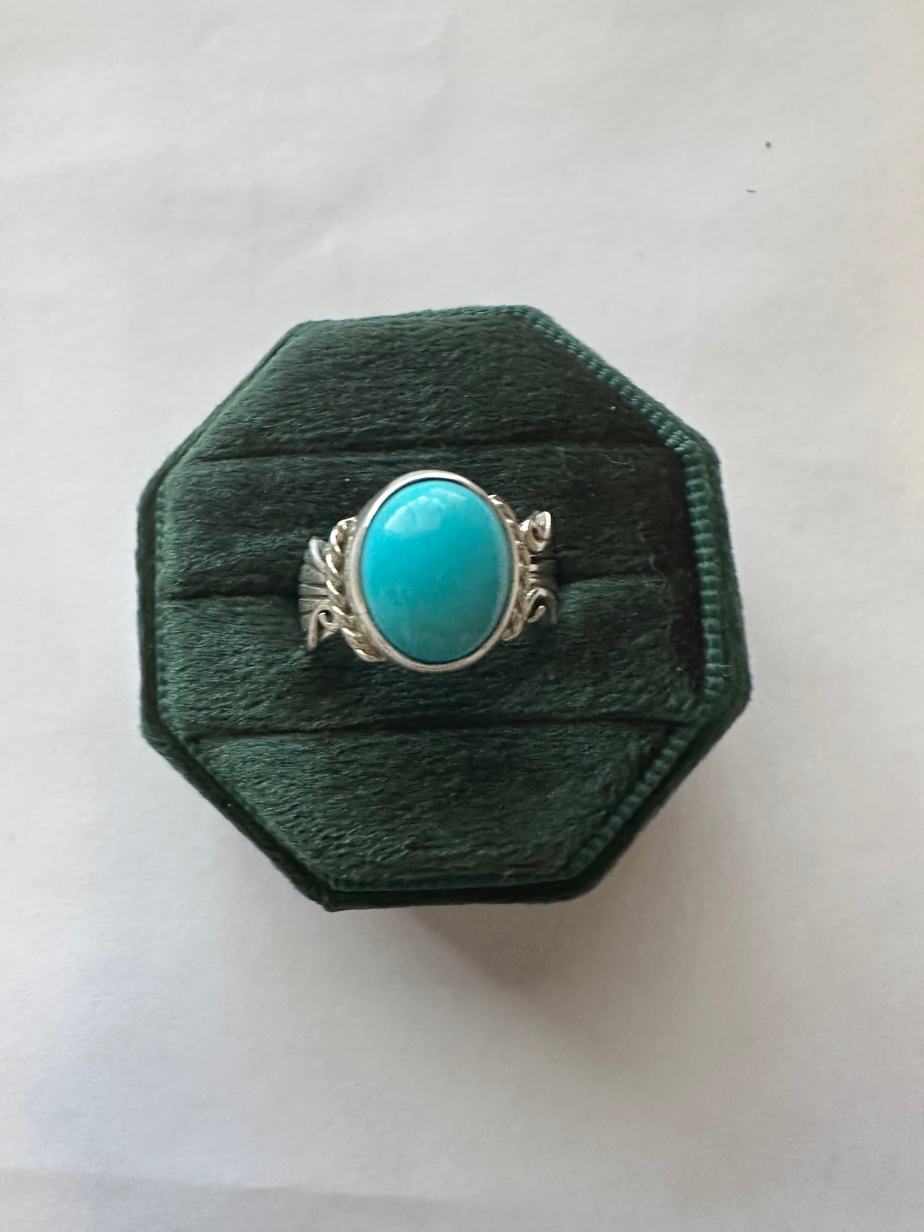 Navajo Single Stone Turquoise & Sterling Silver Ring Size 6